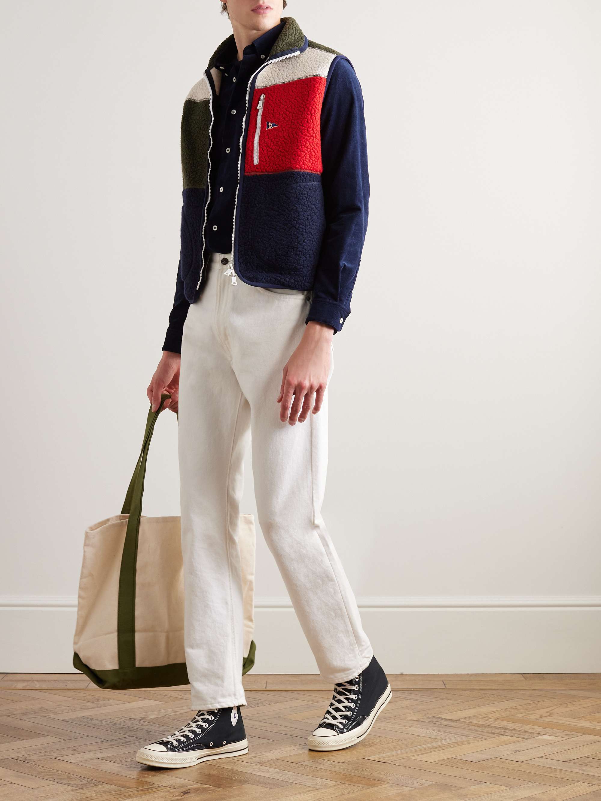 DRAKE'S Colour-Block Logo-Embroidered Wool-Blend Fleece Gilet for Men | MR  PORTER