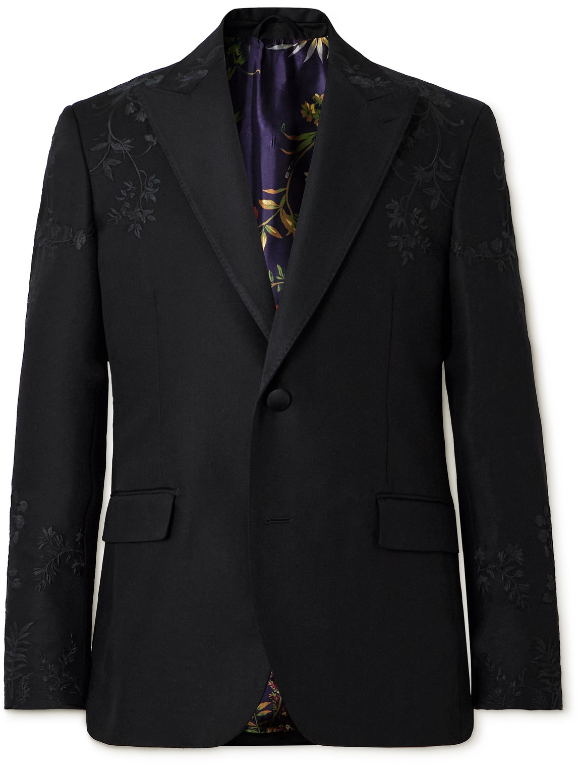 Etro Embellished Wool And Mohair-blend Tuxedo Jacket In Black
