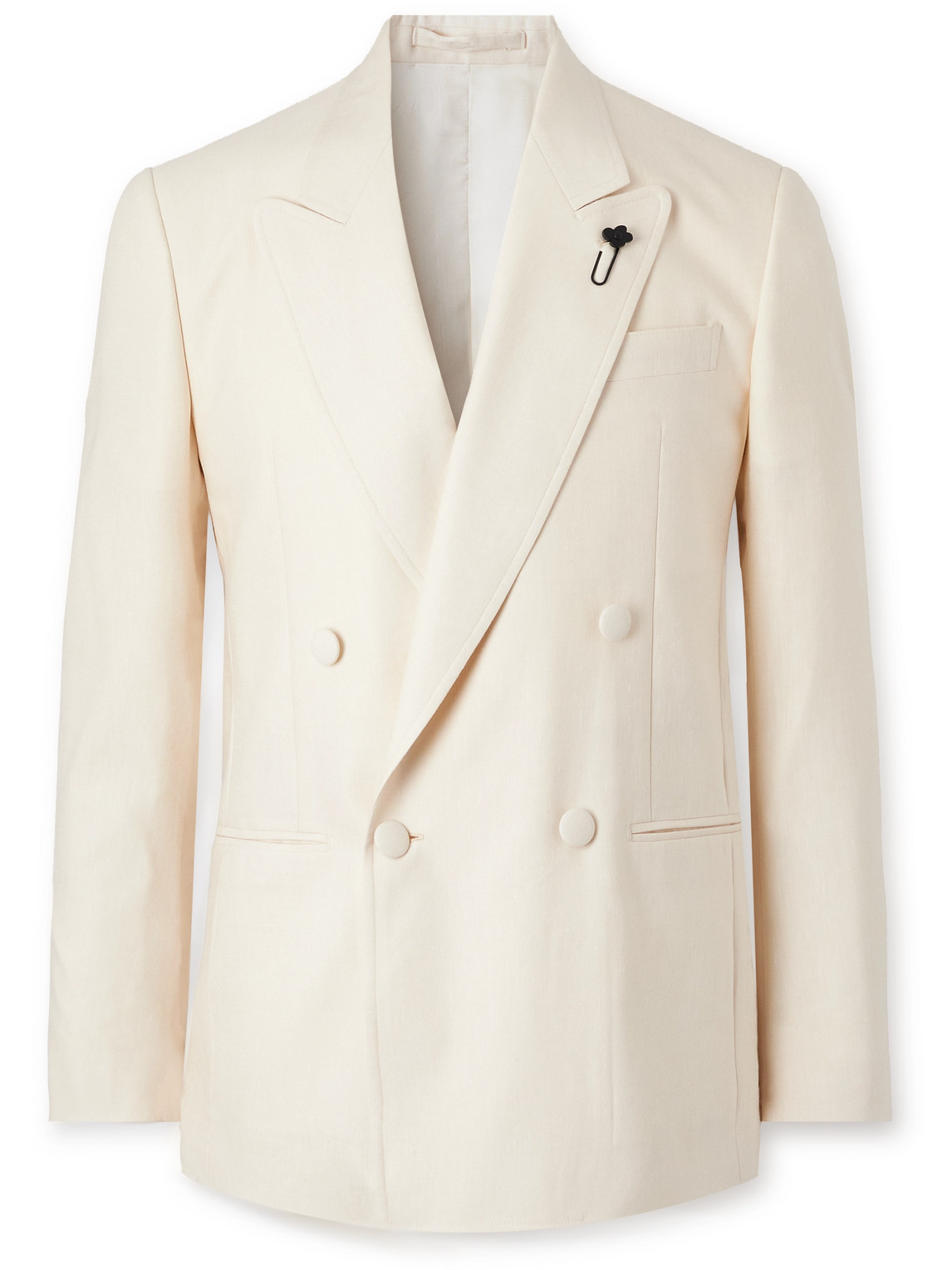 Lardini Double-breasted Linen And Wool-blend Tuxedo Jacket In Neutrals