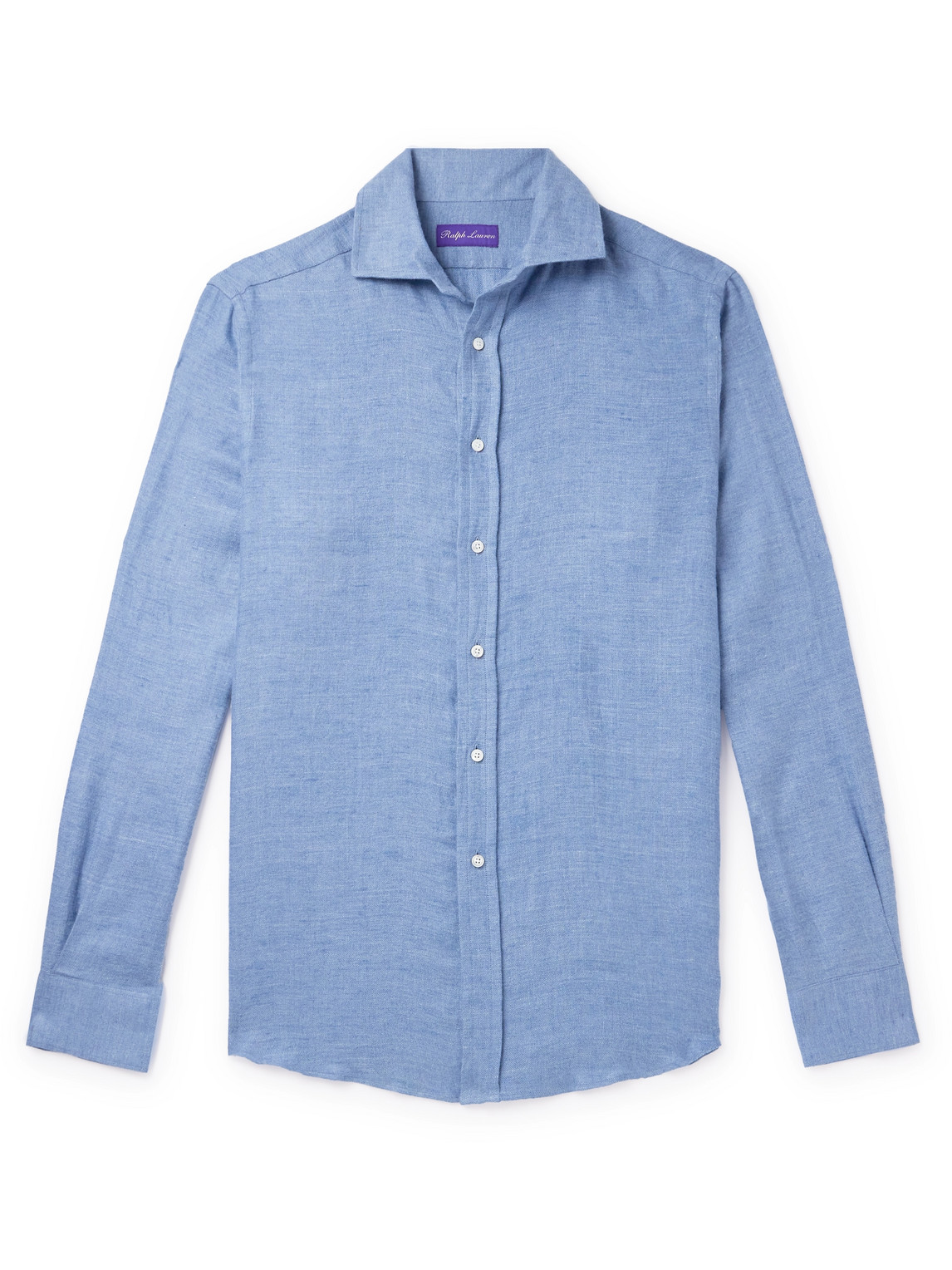 Ralph Lauren Purple Label Cutaway-collar Brushed Linen Shirt In Blue