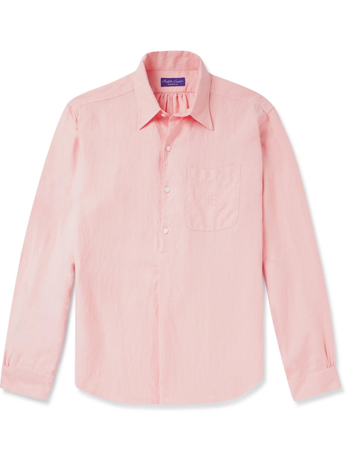 Ralph Lauren Purple Label Ryland Logo-embroidered Silk And Linen-blend Shirt In Pink