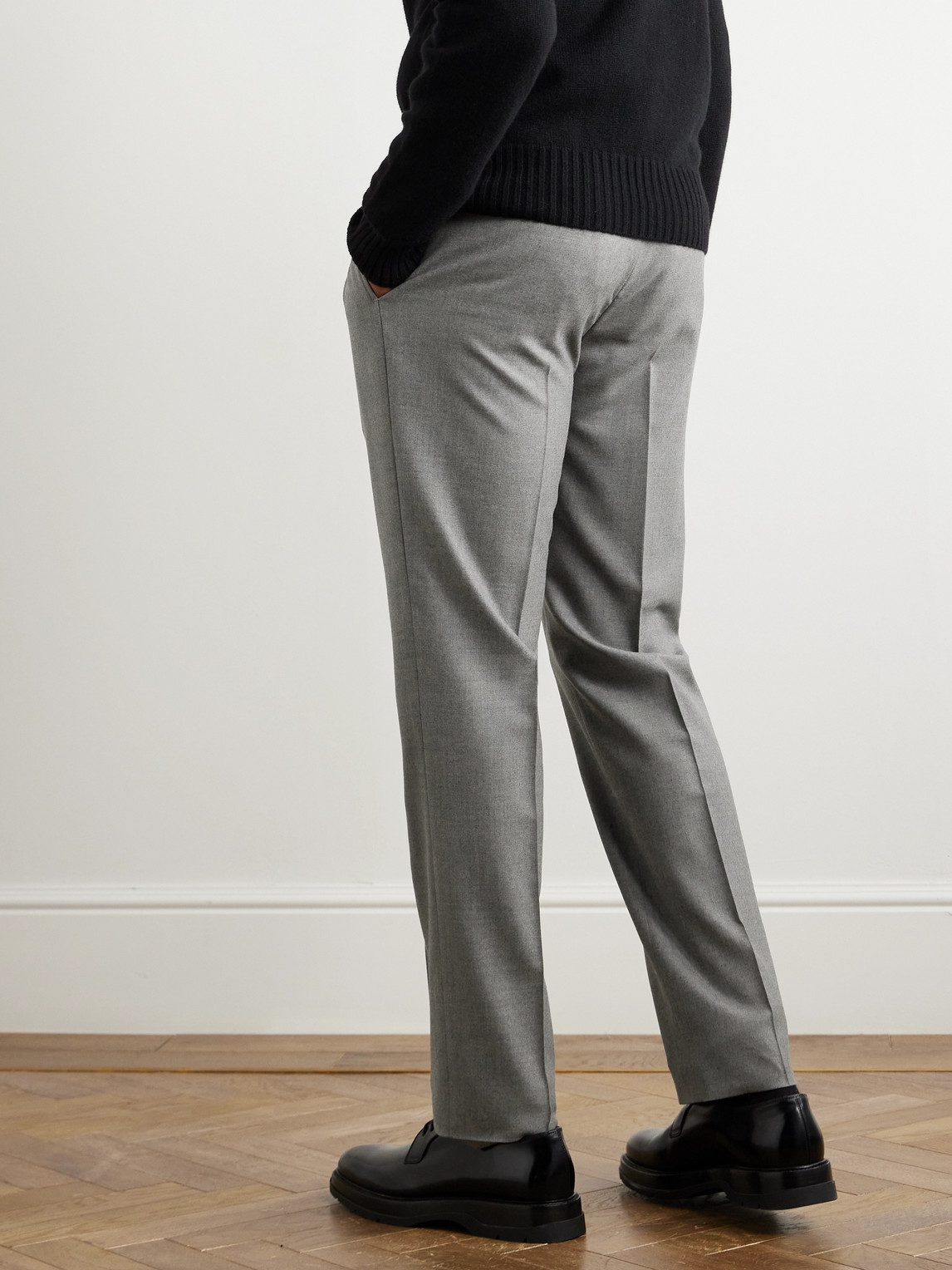 Shop Ralph Lauren Purple Label Gregory Straight-leg Wool-flannel Trousers In Gray