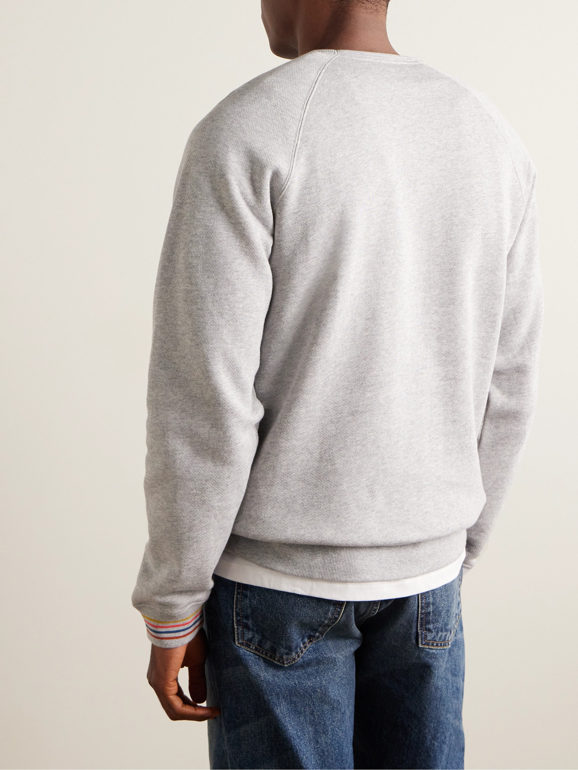 Shop Paul Smith Striped Cotton-jersey Sweatshirt In Gray