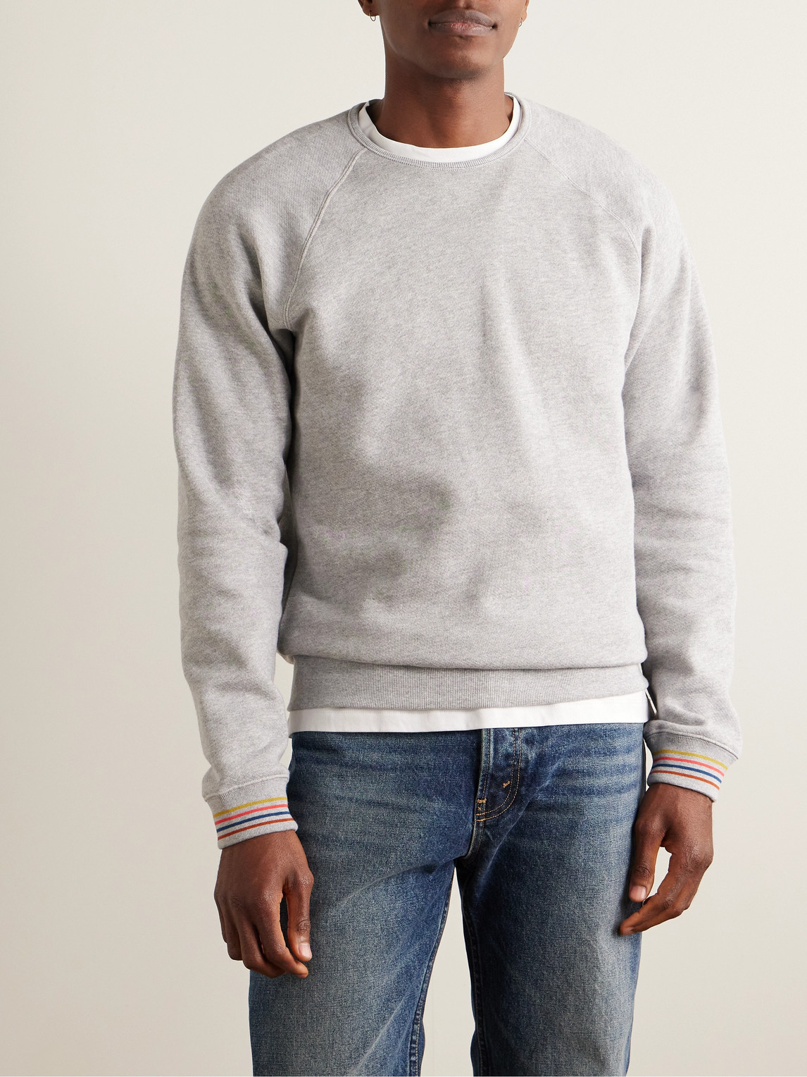 Shop Paul Smith Striped Cotton-jersey Sweatshirt In Gray
