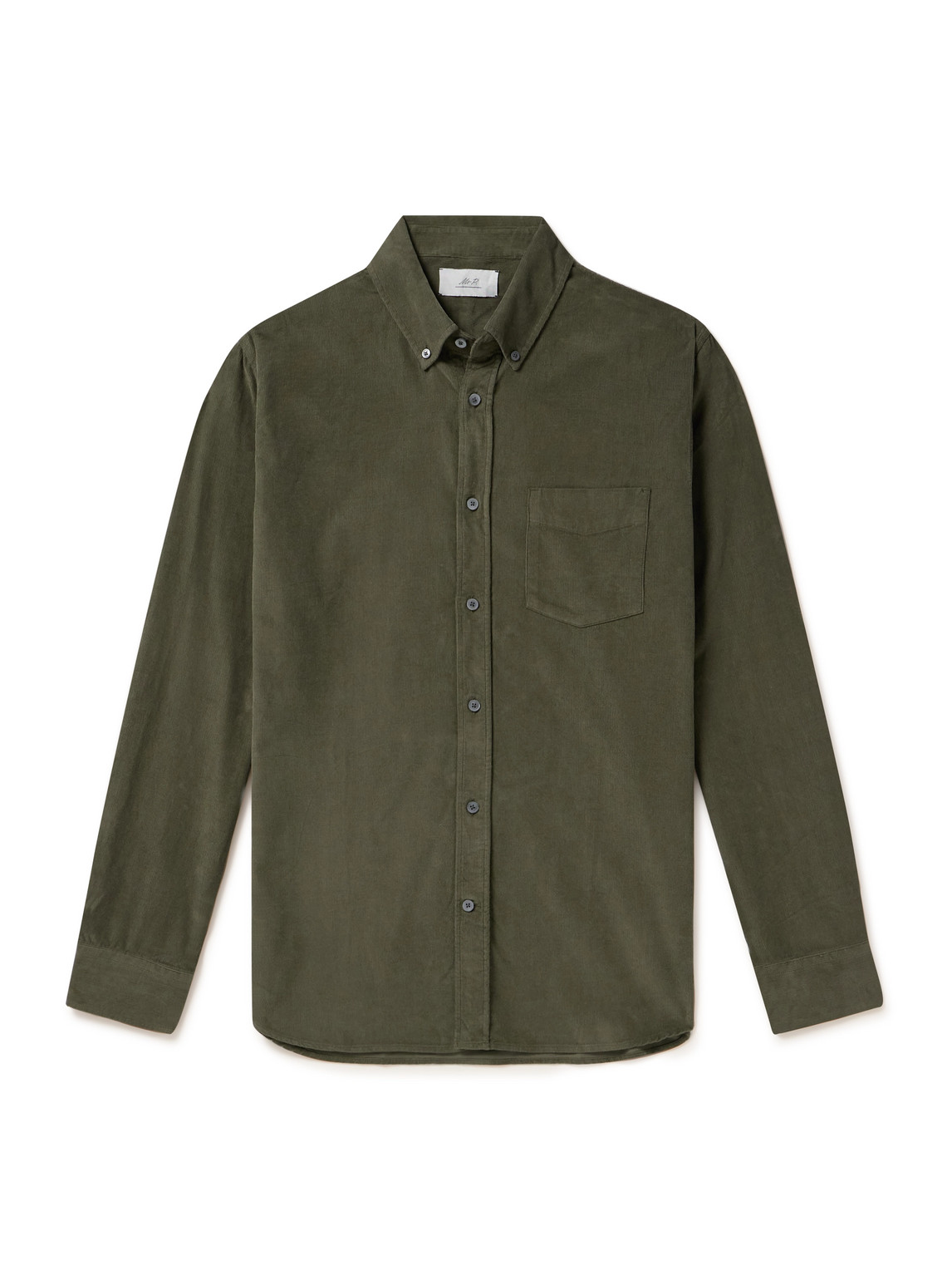 Mr P Button-down Collar Garment-dyed Cotton-corduroy Shirt In Green