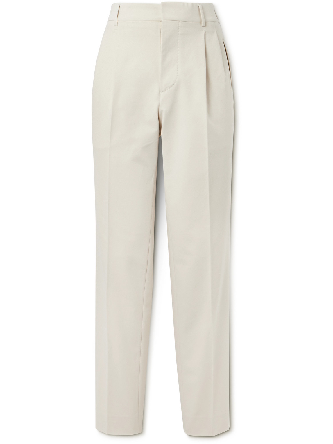 Straight-Leg Pleated Cotton-Twill Trousers