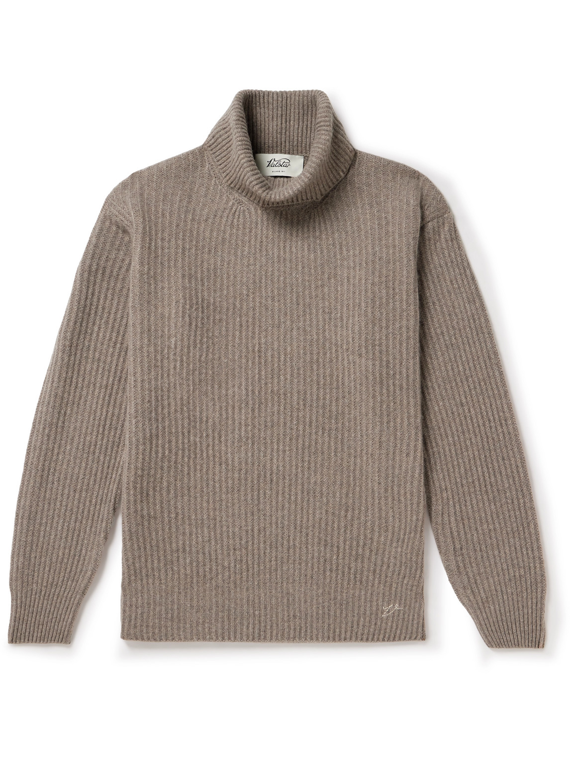 Valstar Logo-embroidered Ribbed Cashmere Rollneck Sweater In Brown