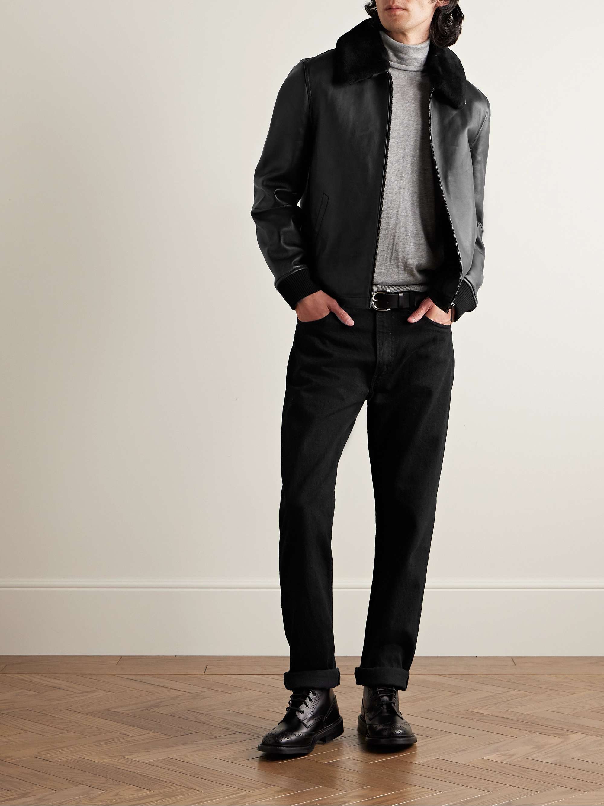 YVES SALOMON Shearling-Trimmed Leather Jacket for Men | MR PORTER