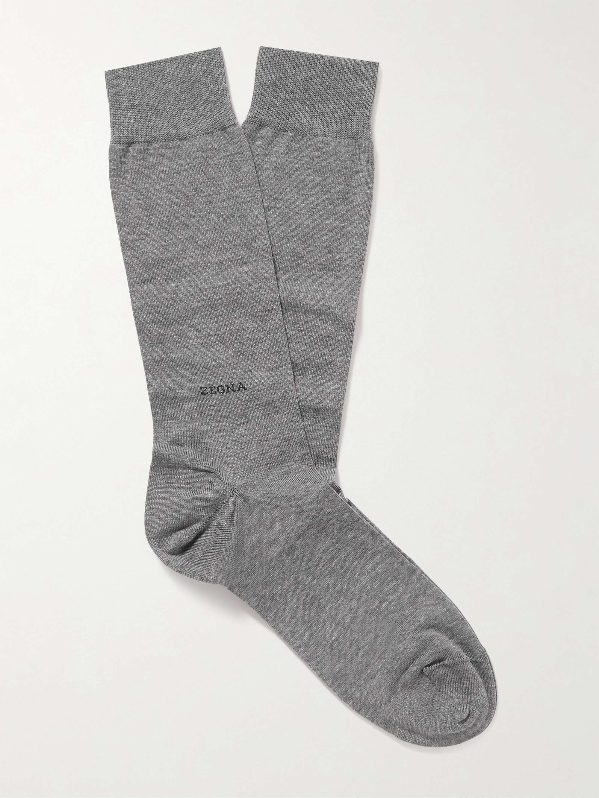 ZEGNA Logo-Embroidered Cotton-Blend Socks for Men | MR PORTER