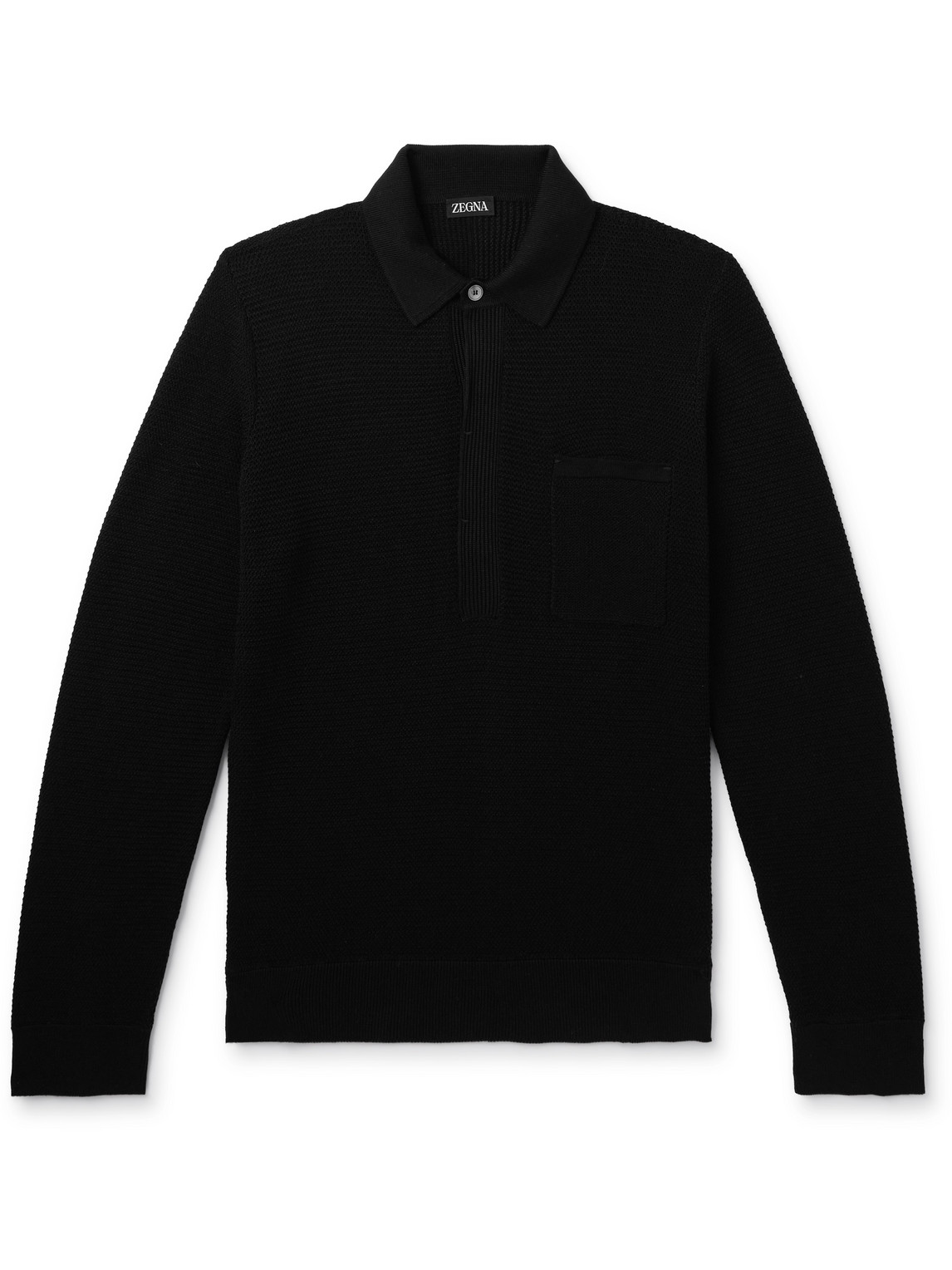 Zegna Slim-fit Cotton And Silk-blend Polo Shirt In Black