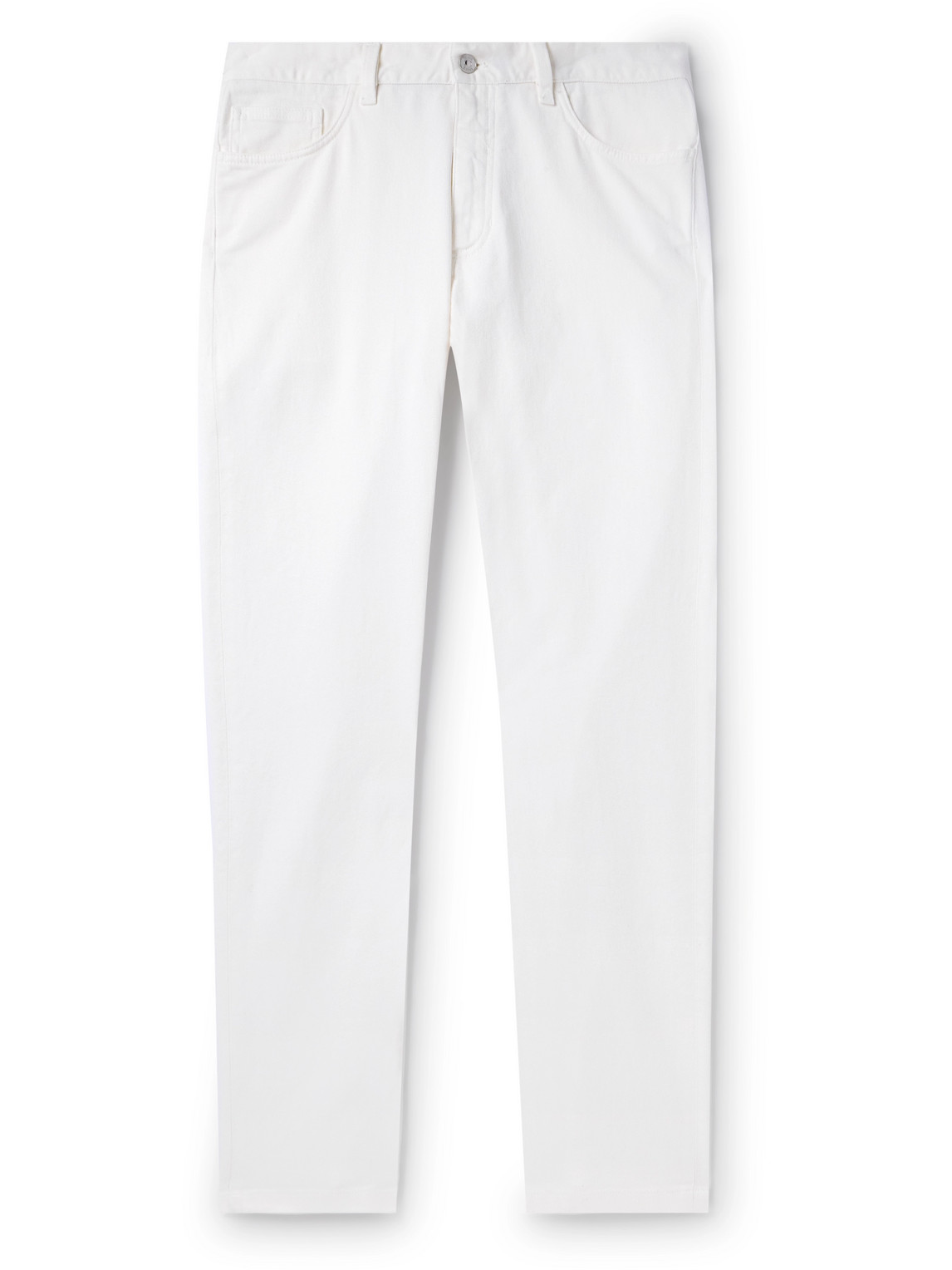 Zegna Leather-trimmed Straight-leg Jeans In White