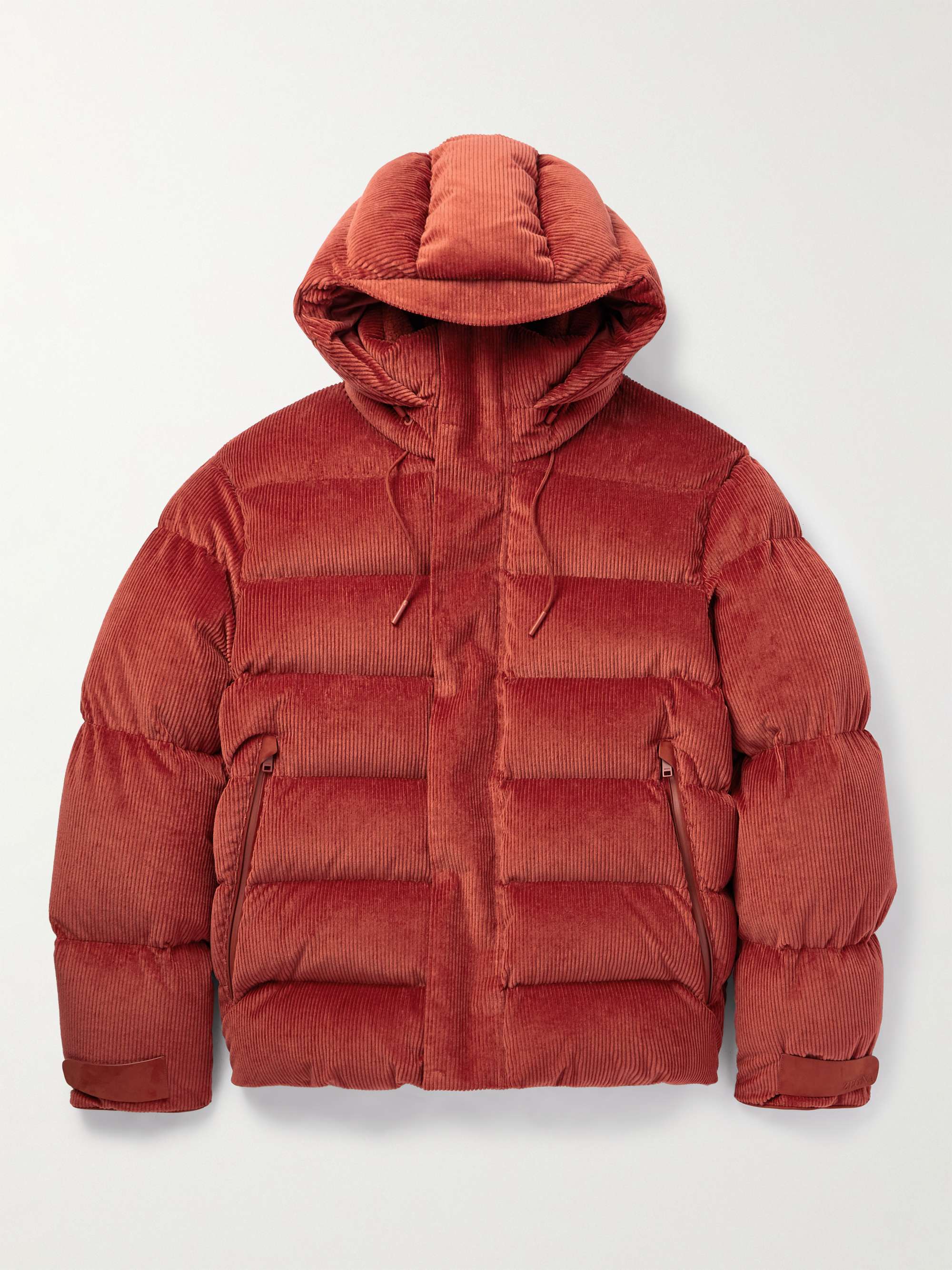 ZEGNA Leather-Trimmed Quilted Hooded Cotton-Blend Corduroy Down Jacket ...