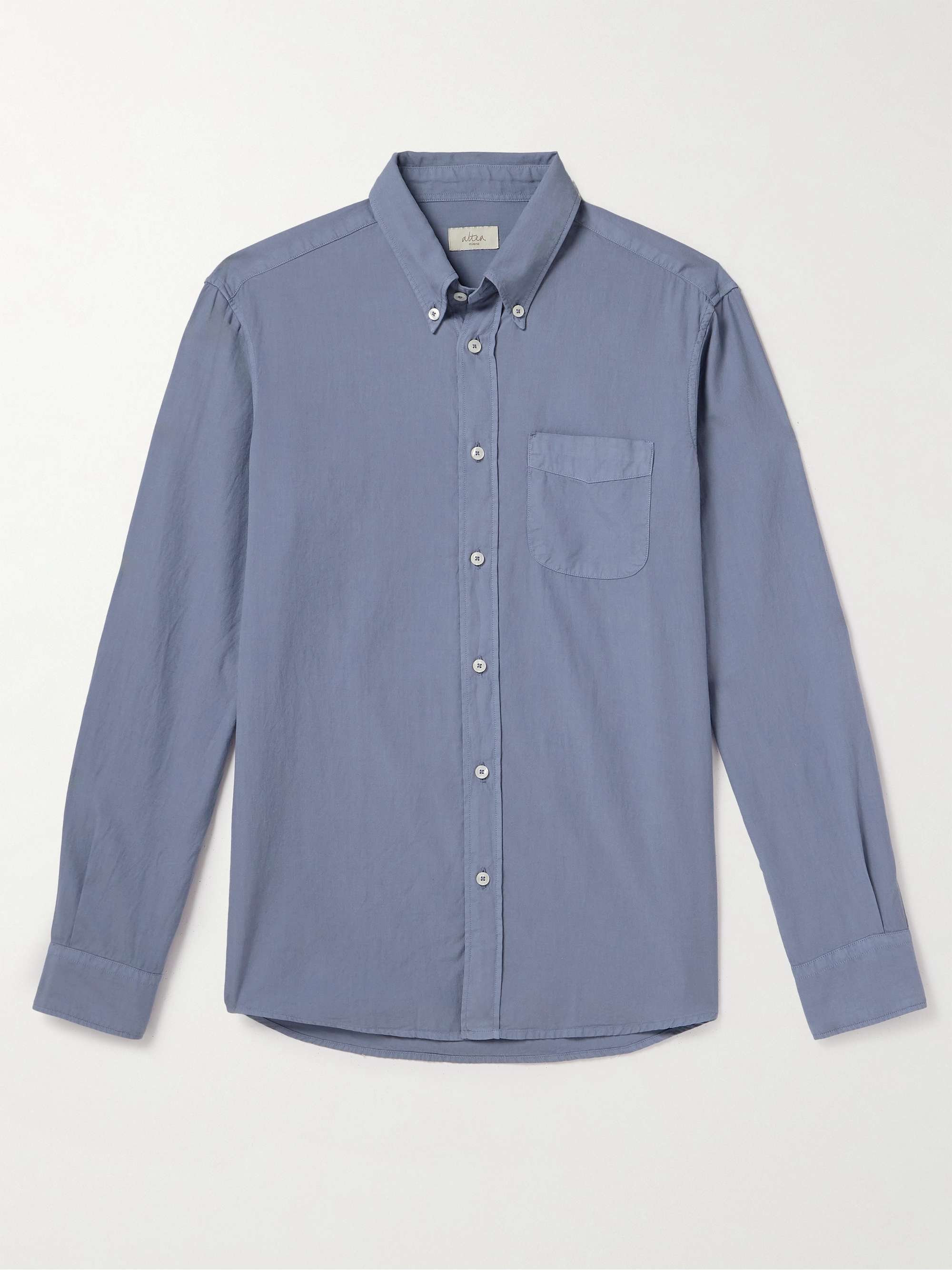ALTEA Ivy Button-Down Collar Washed Lyocell and Cotton-Blend Twill ...