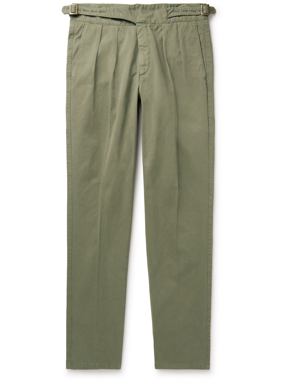 Rubinacci Manny Tapered Pleated Cotton-twill Trousers In Green