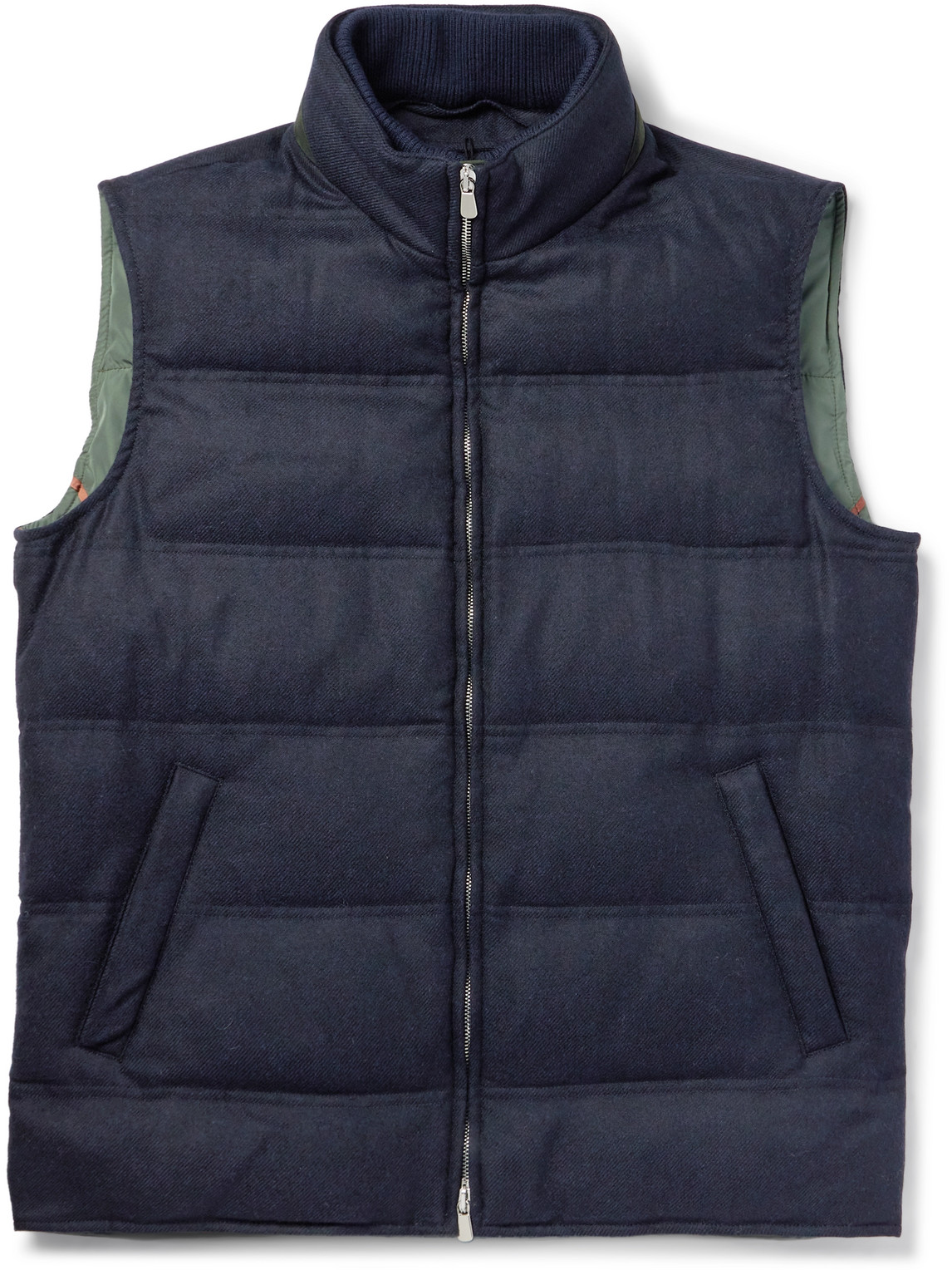 Rubinacci Suede-trimmed Quilted Wool And Cashmere-blend Down Gilet In Blue