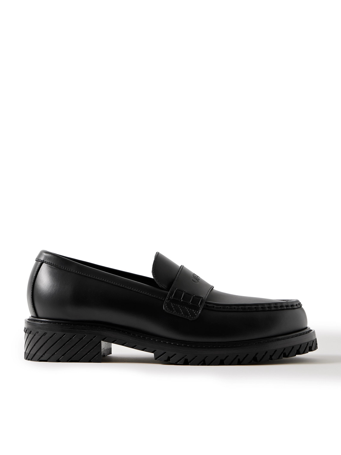Off-white Military Logo-debossed Leather Penny Loafers In Black