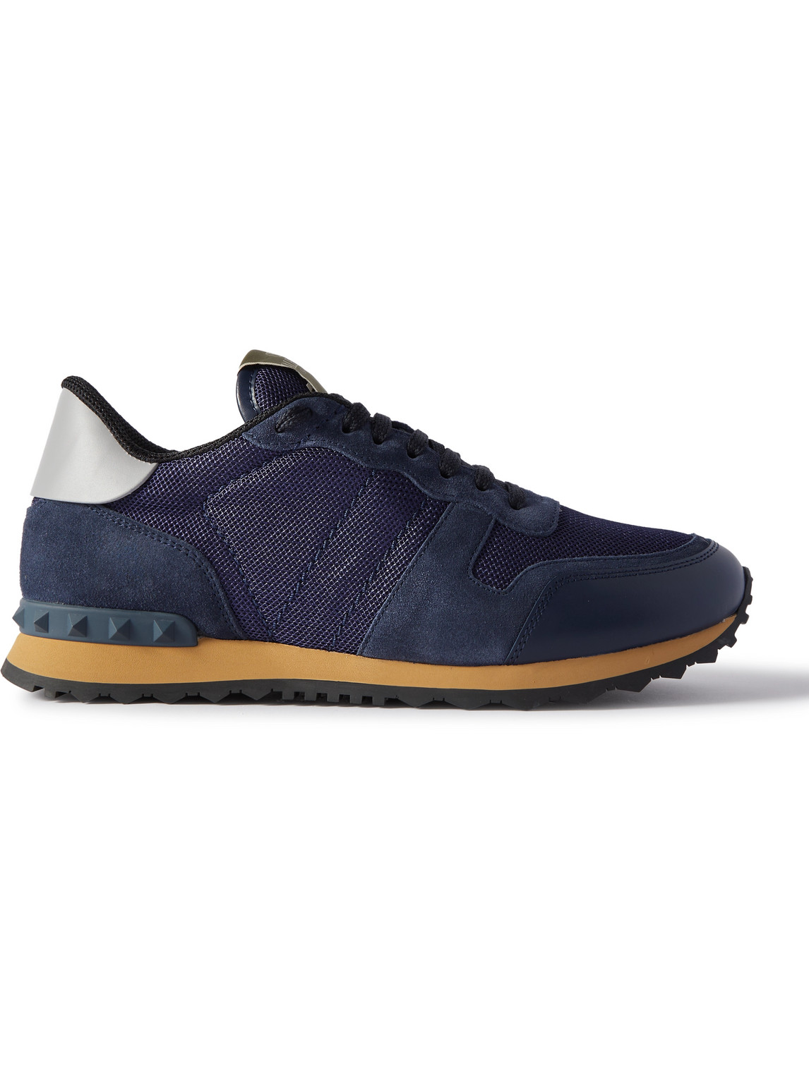 Valentino Garavani Rockrunner Suede, Leather And Mesh Sneakers In Blue