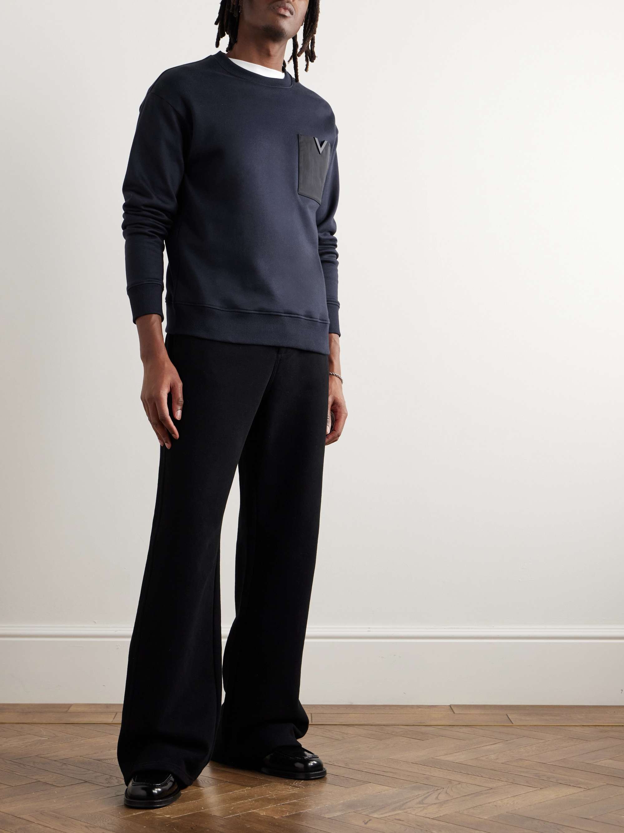 VALENTINO GARAVANI Logo-Embellished Twill-Trimmed Stretch-Cotton Jersey  Sweatshirt for Men | MR PORTER