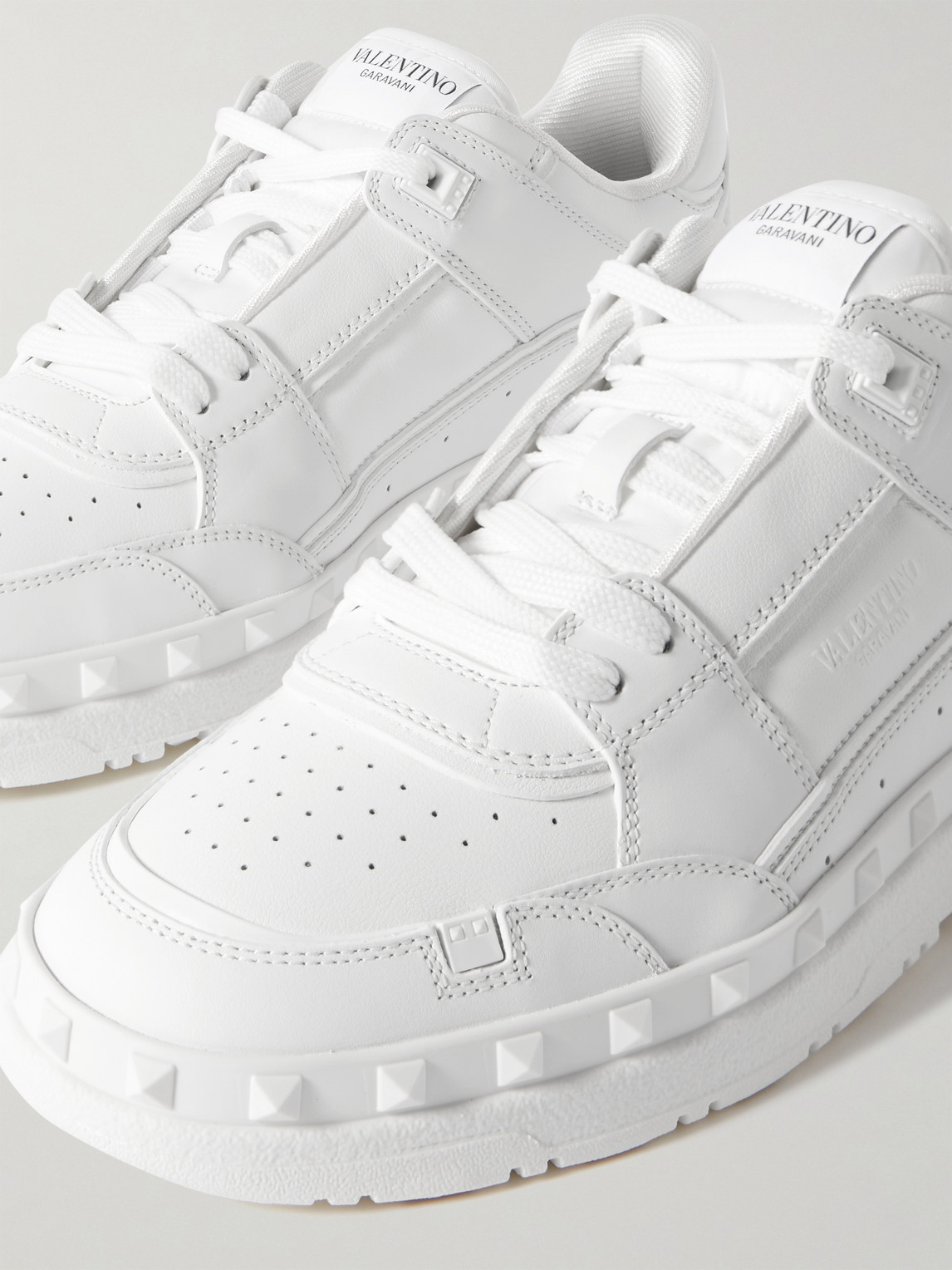 Shop Valentino Freedots Studded Leather Sneakers In White