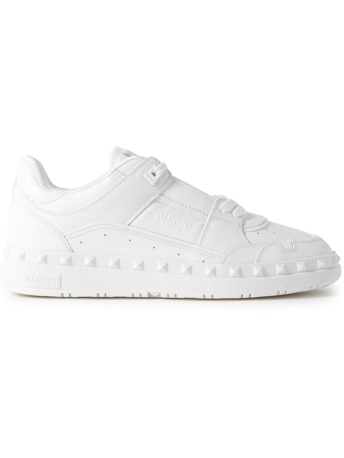 Shop Valentino Freedots Studded Leather Sneakers In White