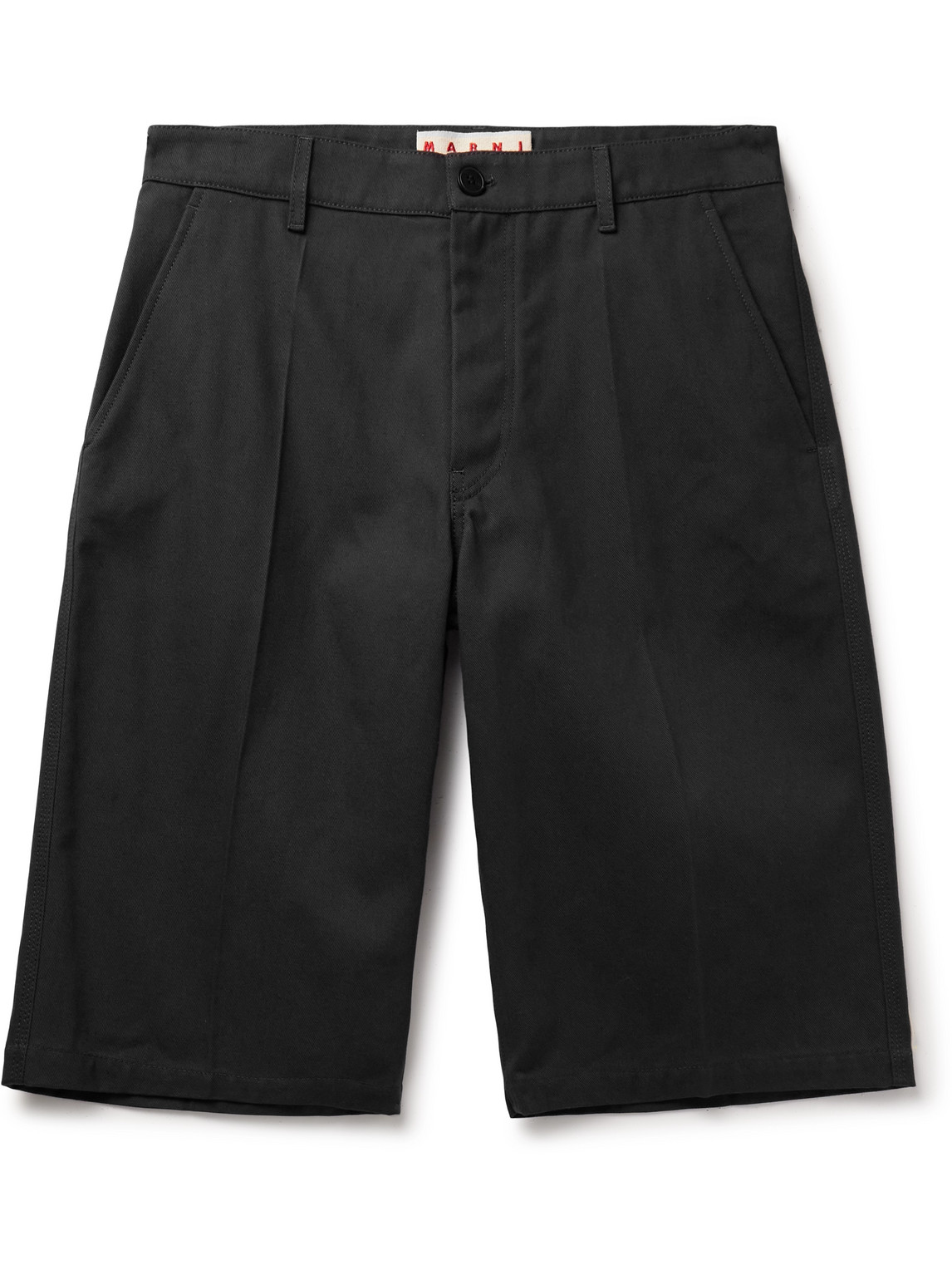 Shop Marni Straight-leg Logo-appliquéd Cotton-blend Gabardine Bermuda Shorts In Black