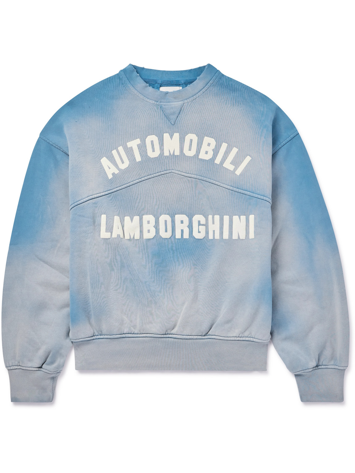 Shop Rhude Lamborghini Logo-print Distressed Cotton-jersey Sweatshirt In Blue