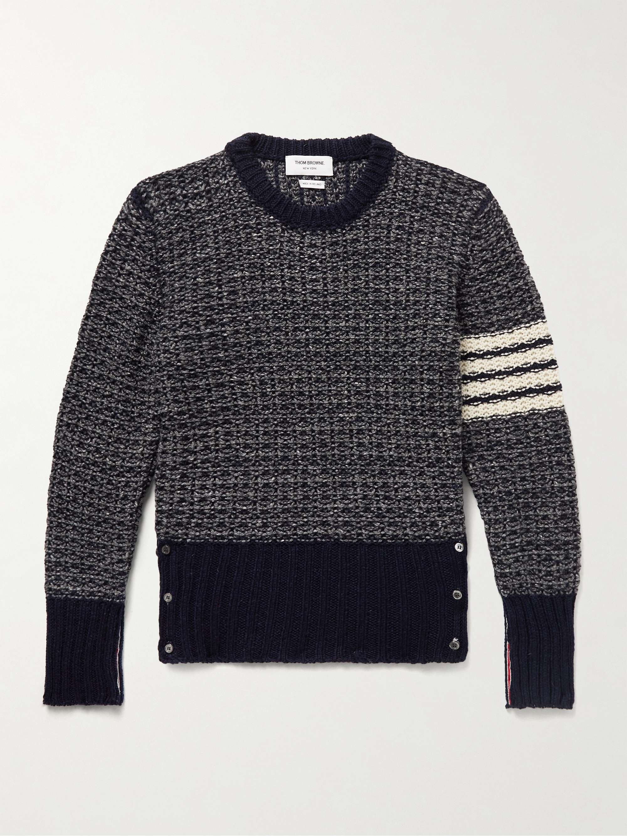 THOM BROWNE Striped Donegal Wool and Mohair-Blend Tweed Sweater for Men ...