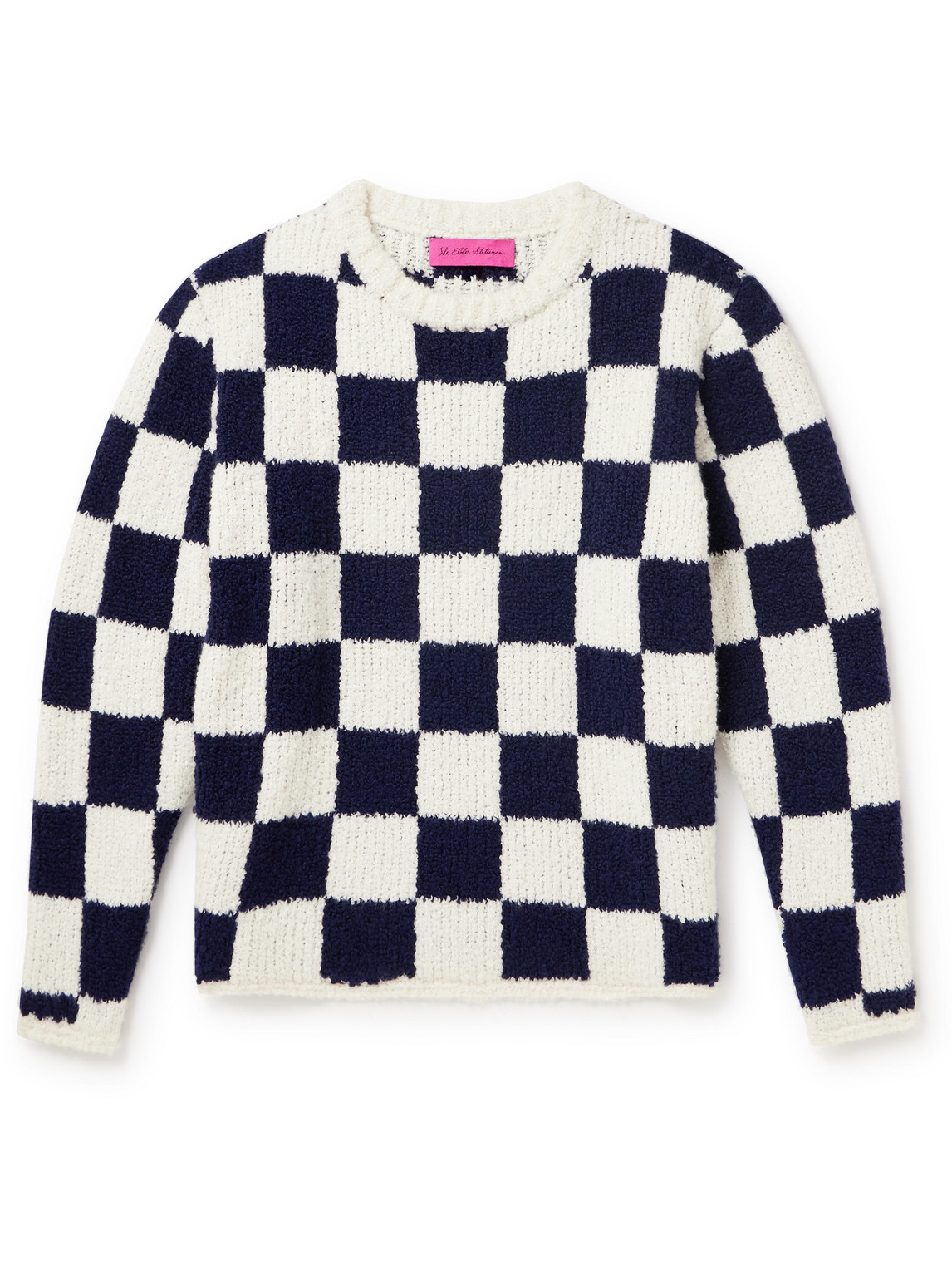 The Elder Statesman Checked Cashmere And Silk-blend Bouclé Jumper In White