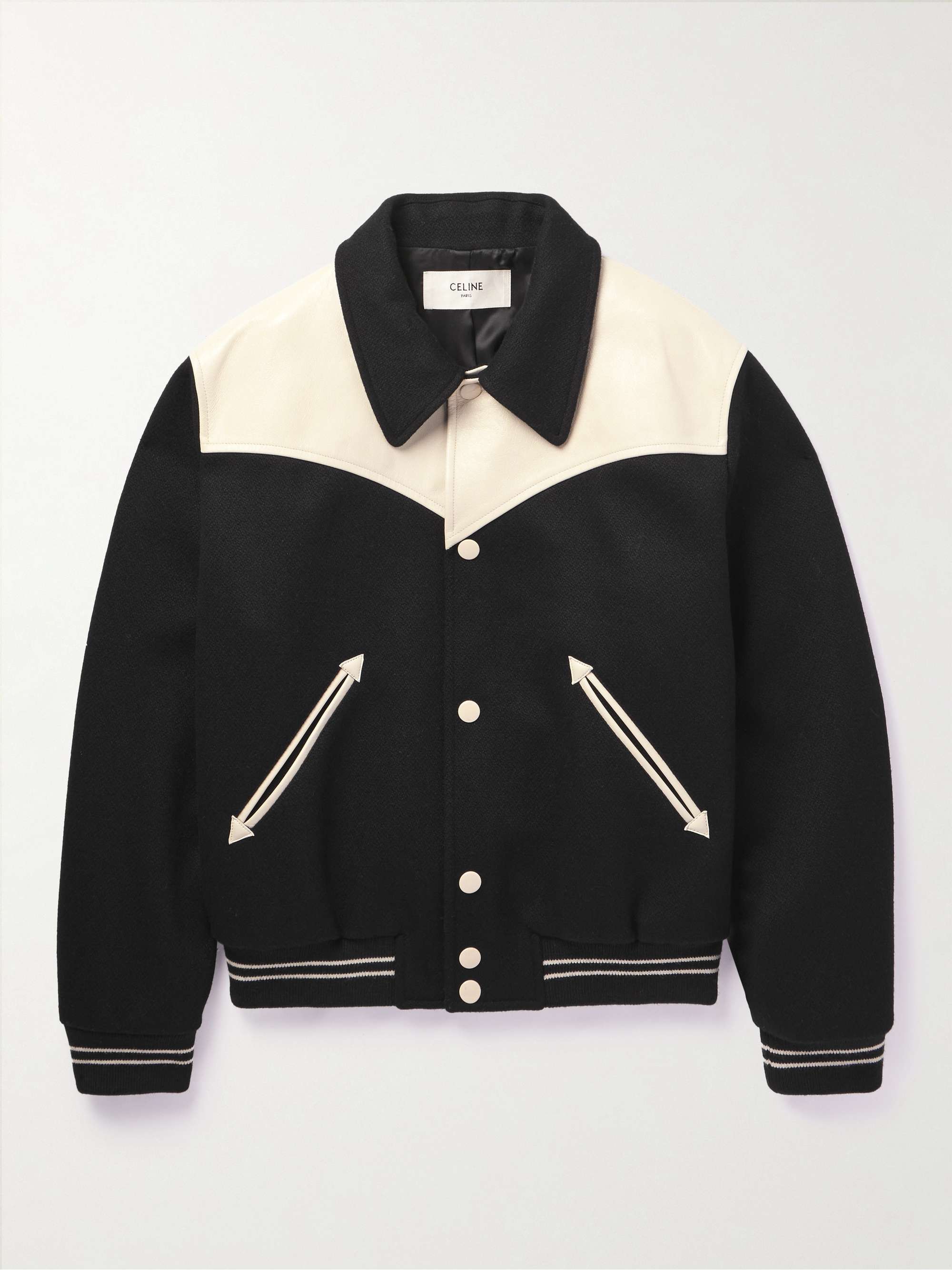 CELINE HOMME Jack Teddy Leather-Trimmed Wool-Blend Varsity Jacket for Men |  MR PORTER