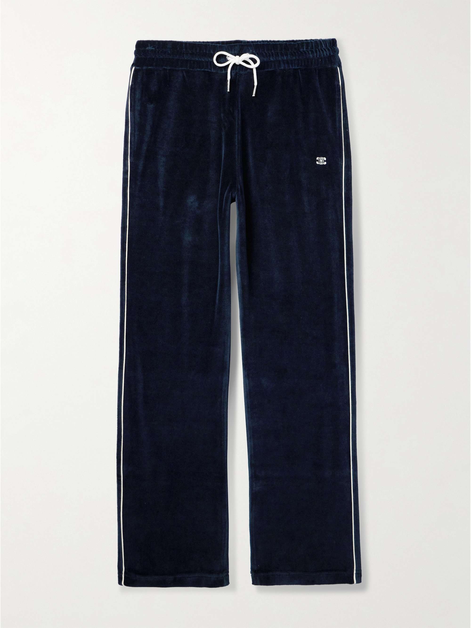CELINE HOMME Straight-Leg Logo-Embroidered Cotton-Blend Velour Track Pants  for Men | MR PORTER