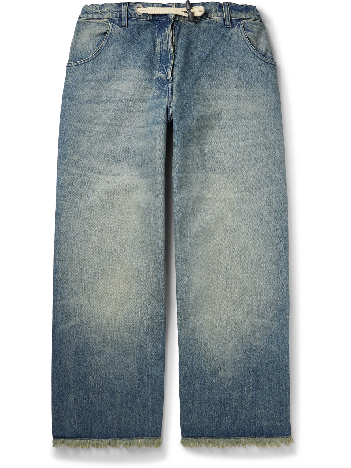 Shop Moncler Genius Palm Angels Wide-leg Frayed Jeans In Blue