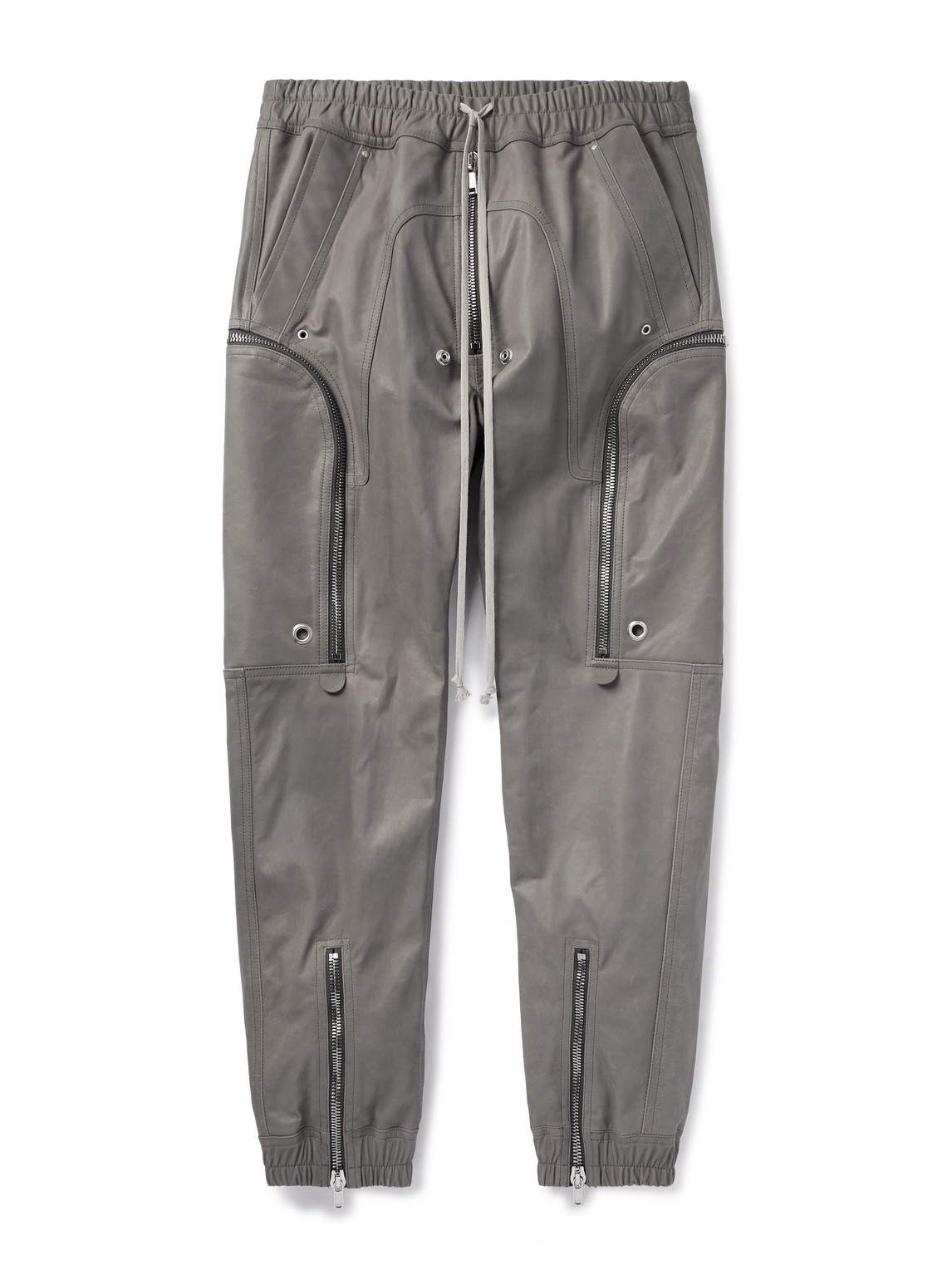 Rick Owens Bauhaus Tapered Leather Cargo Drawstring Trousers In Brown