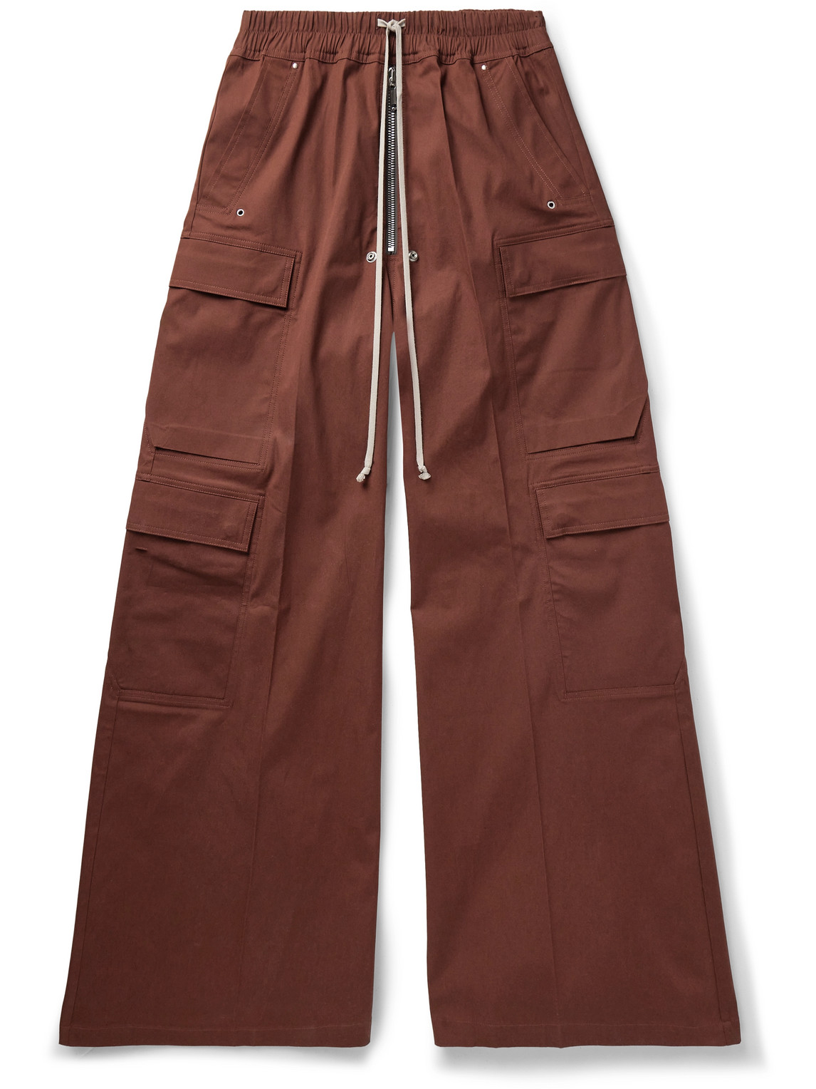 Rick Owens Wide-leg Cotton-blend Drawstring Cargo Trousers In Burgundy