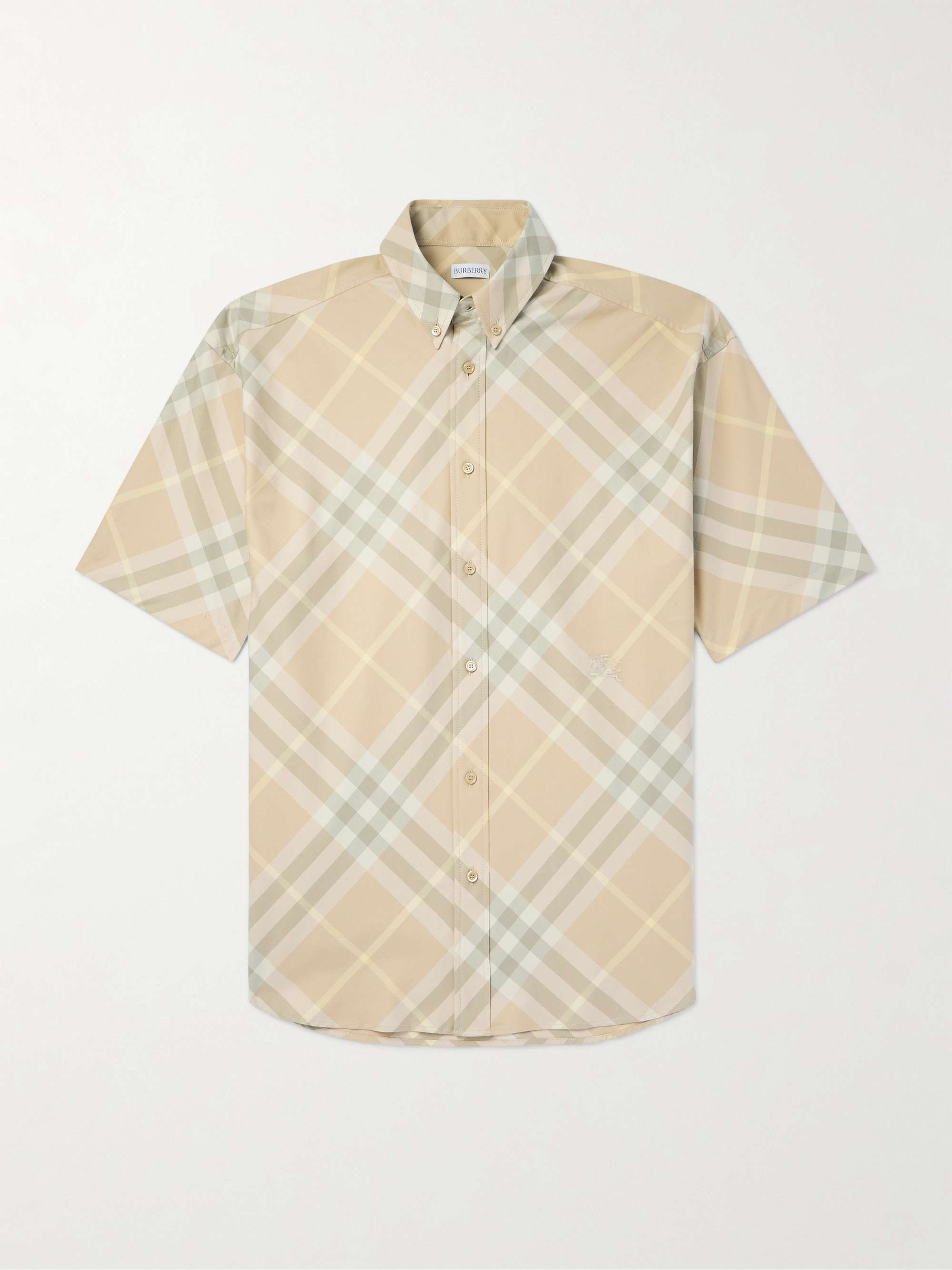BURBERRY Button-Down Collar Logo-Embroidered Checked Cotton-Twill Shirt for  Men | MR PORTER