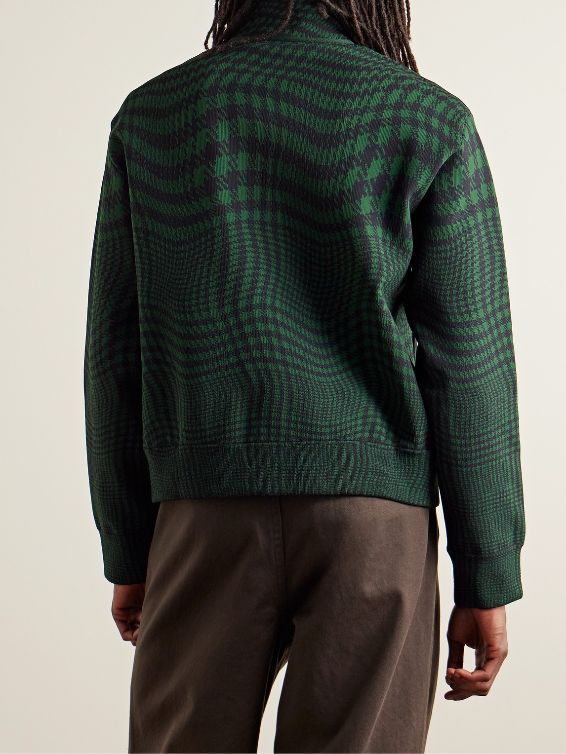 Shop Burberry Houndstooth Ponte Track Jacket In Green