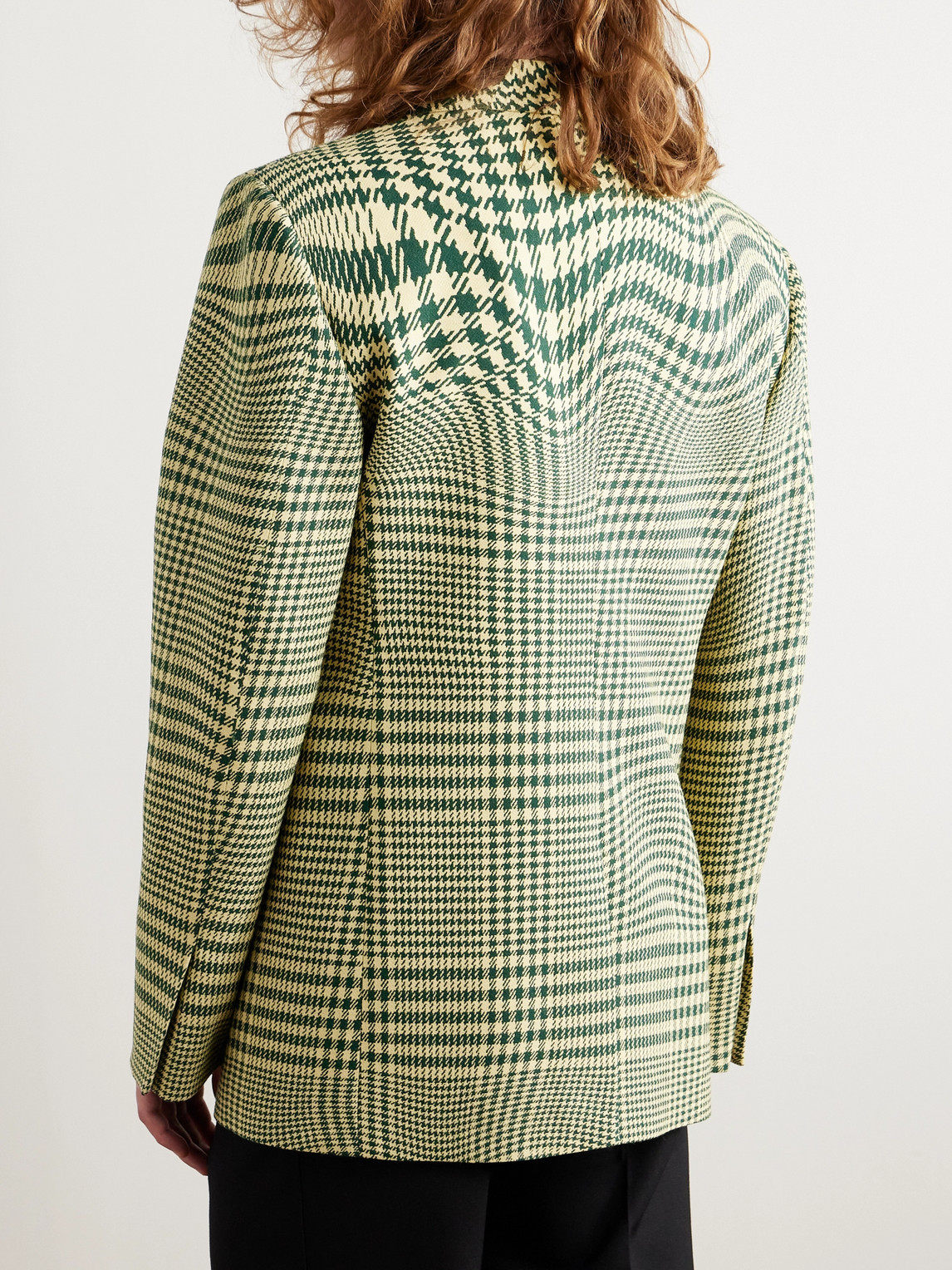 Shop Burberry Double-breasted Houndstooth Wool-blend Blazer In Green