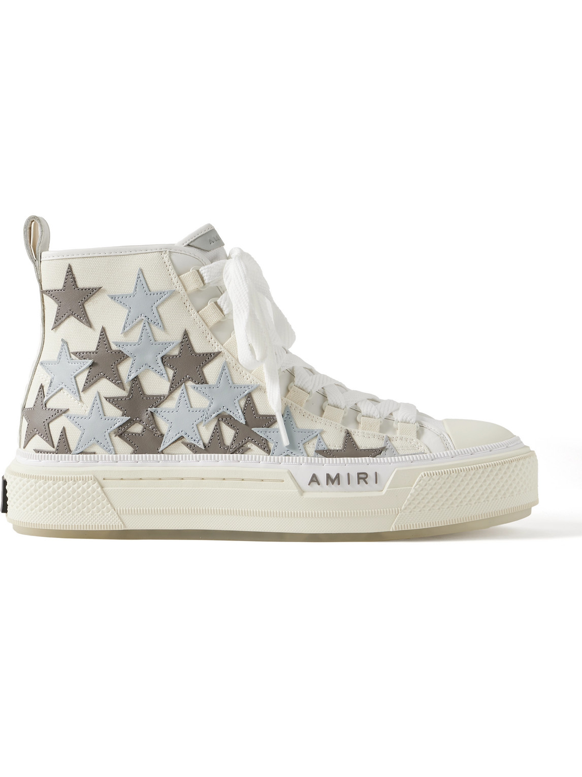 AMIRI STARS COURT LEATHER AND RUBBER-TRIMMED APPLIQUÉD CANVAS HIGH-TOP SNEAKERS