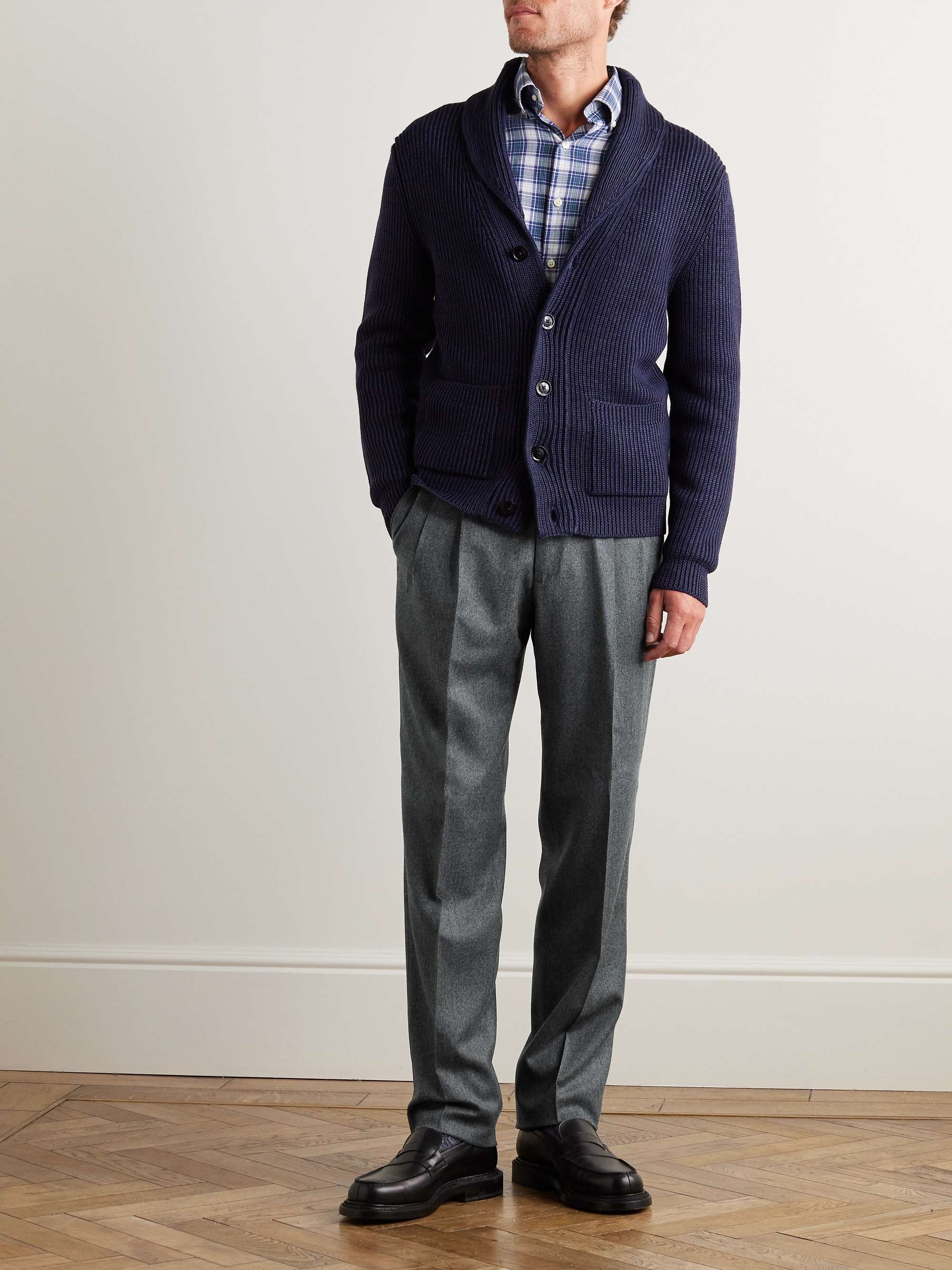 Grey flannel trousers - Blue loafers