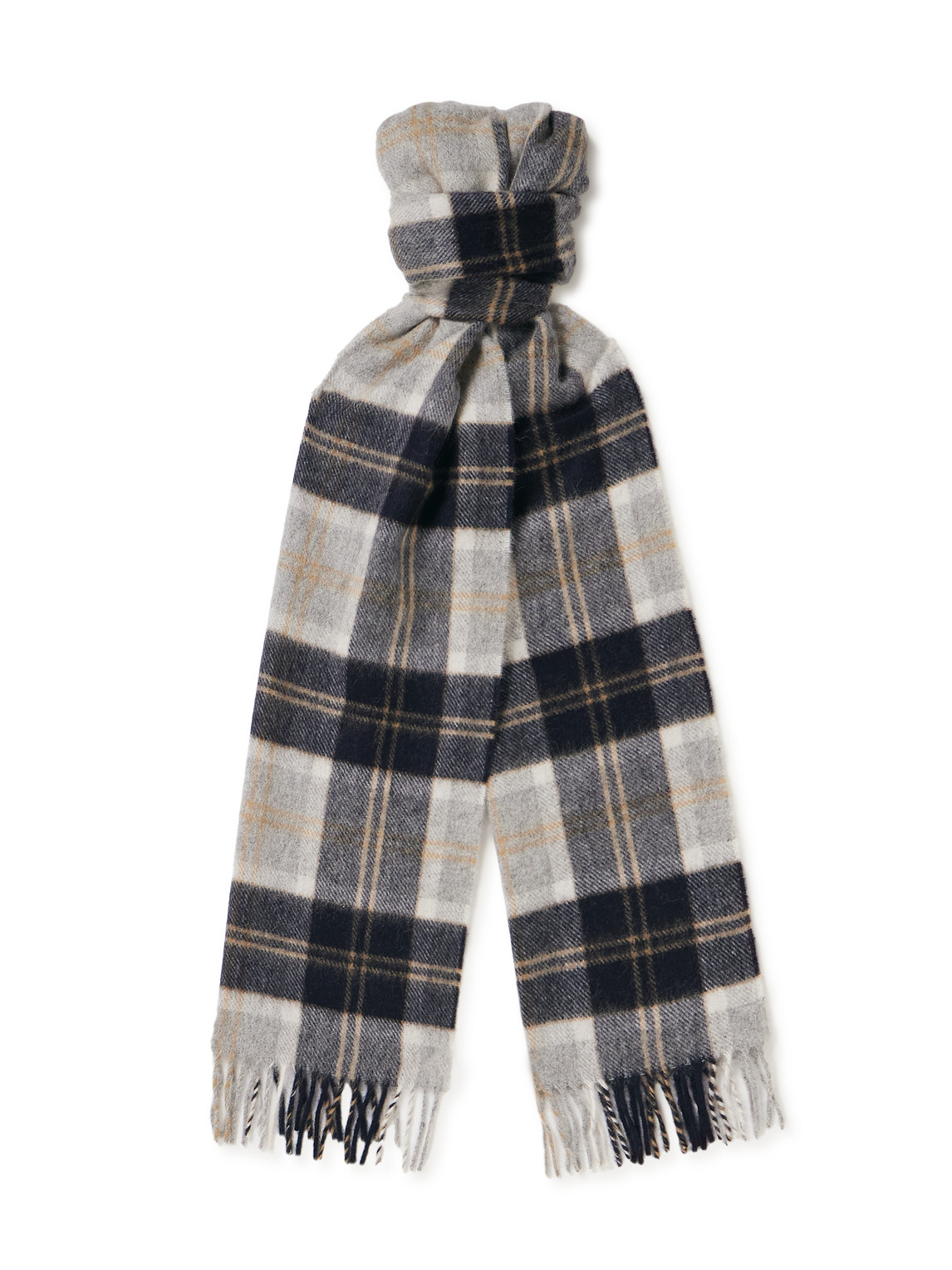 Purdey Fringed Checked Cashmere Scarf In Blue