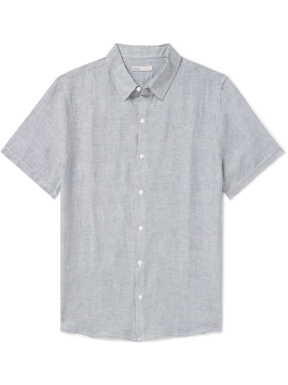 Shop Onia Jack Air Striped Linen And Lyocell-blend Shirt In Blue