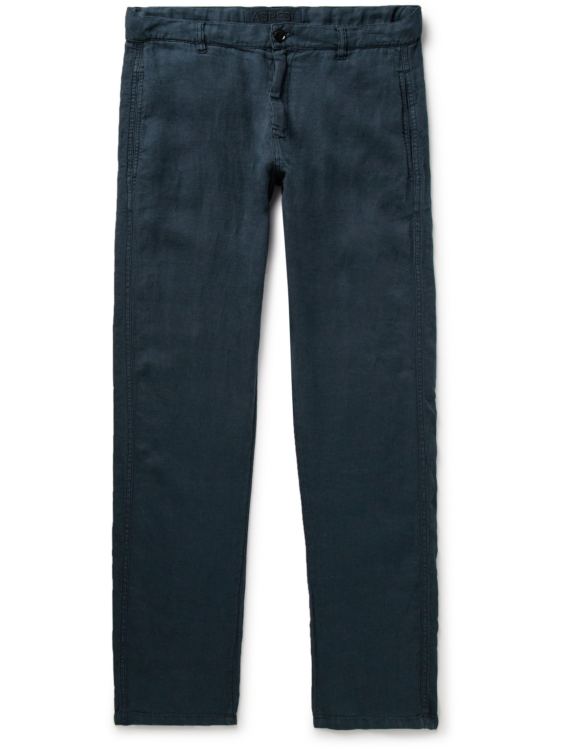 Aspesi Slim-fit Garment-dyed Hemp-gabardine Trousers In Blue