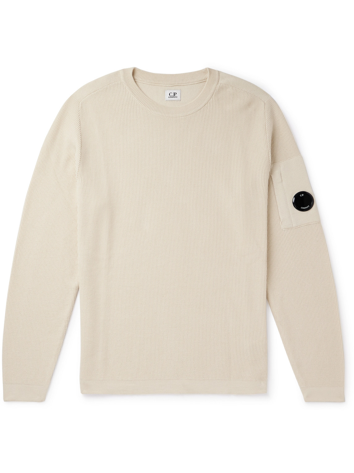 C.p. Company Kids' Logo-appliquéd Ribbed Sea Island Cotton Sweater In Neutrals