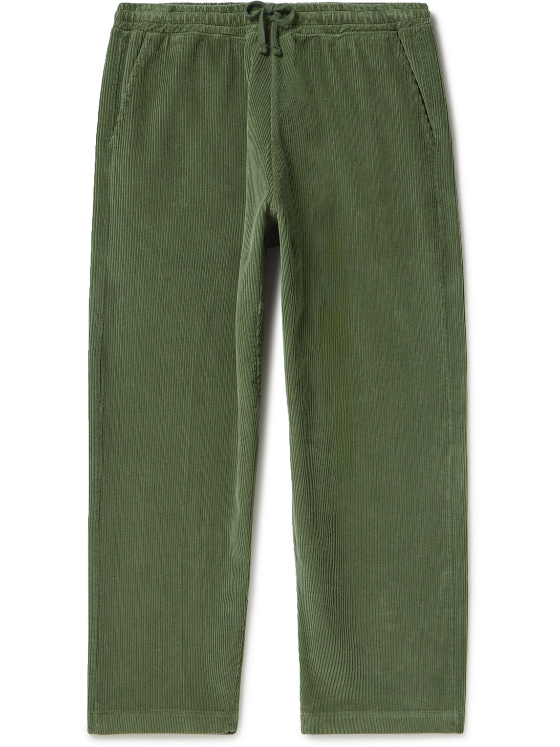 Universal Works Straight-leg Wool-corduroy Drawstring Trousers In Green
