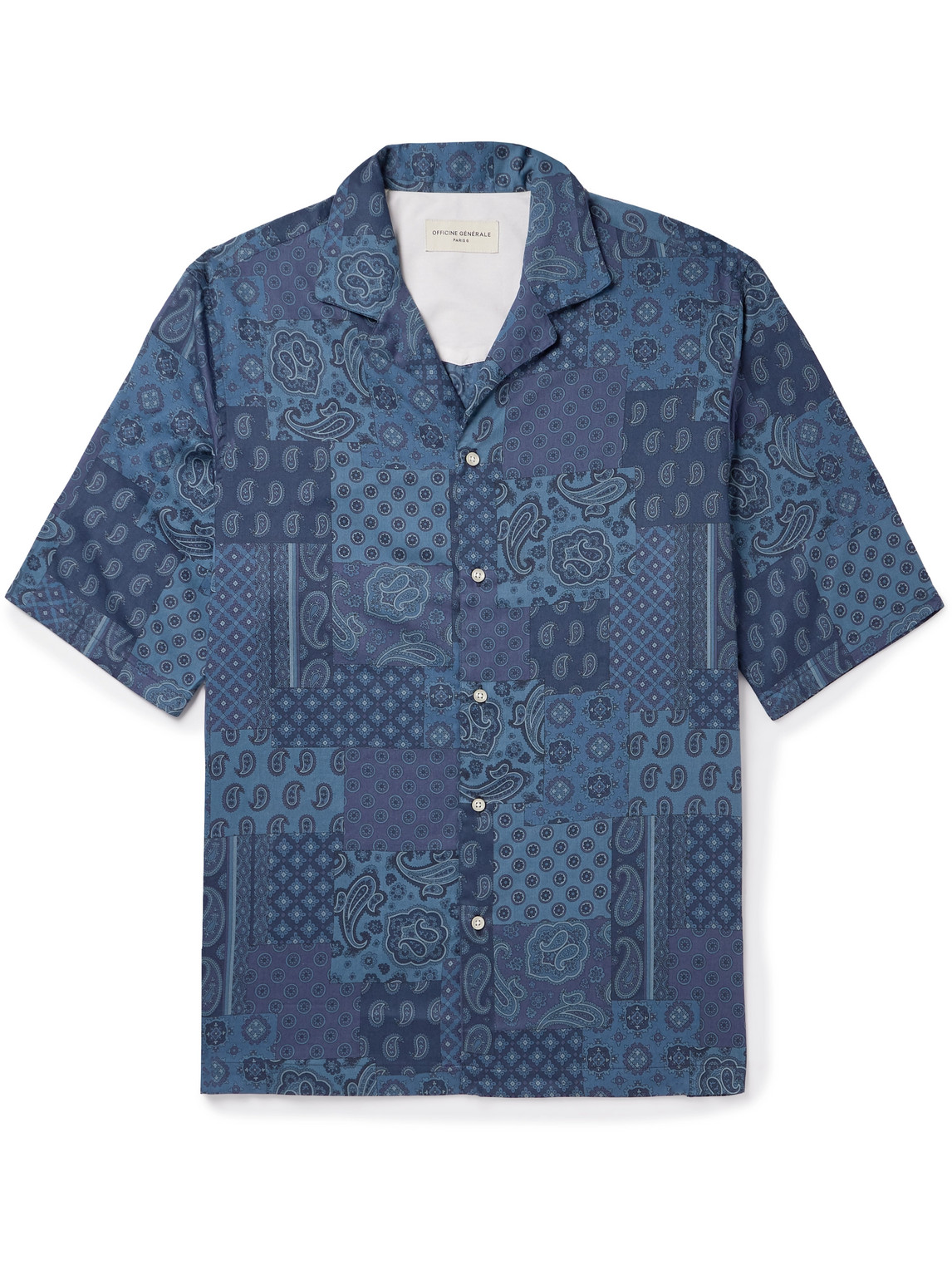 Officine Generale Eren Camp-collar Bandana-print Cotton-poplin Shirt In Blue