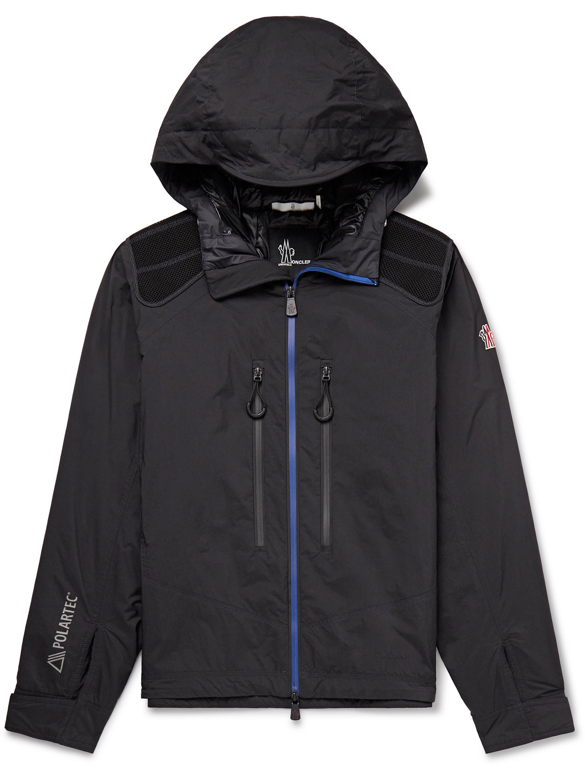 Moncler Vert Logo-appliquéd Polartec® Alpha® Crinkled-shell And Mesh Hooded Jacket In Black