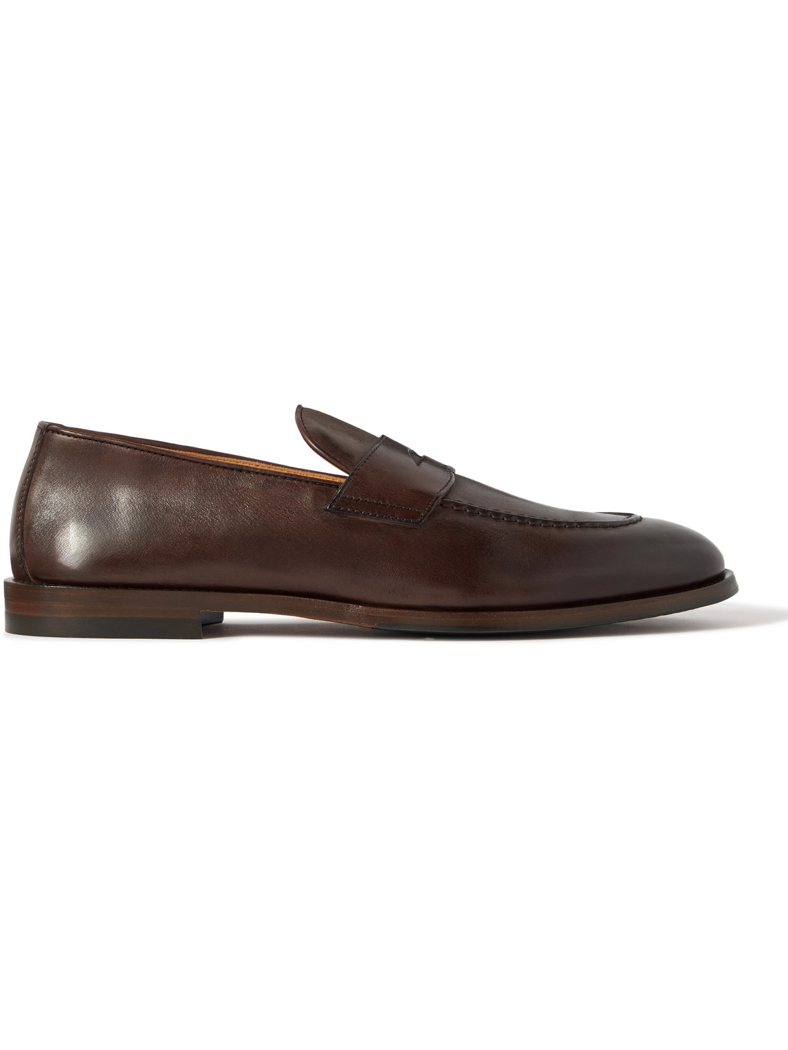 Brunello Cucinelli Flex Leather Penny Loafers In Brown