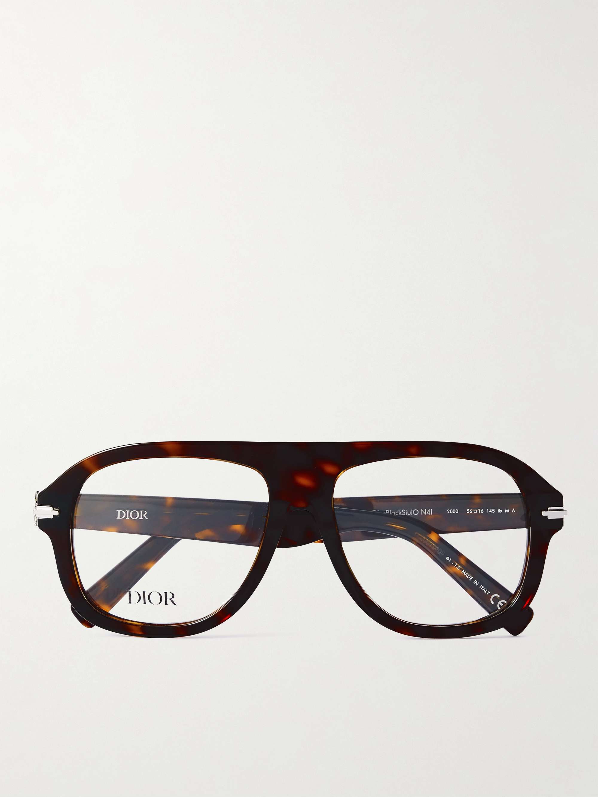 بني داكن نظارات طبية Blacksuit بأسلوب أفياتور من معدن فضي اللون وأسيتات  بنقشة صدفة السلحفاة | DIOR EYEWEAR | MR PORTER