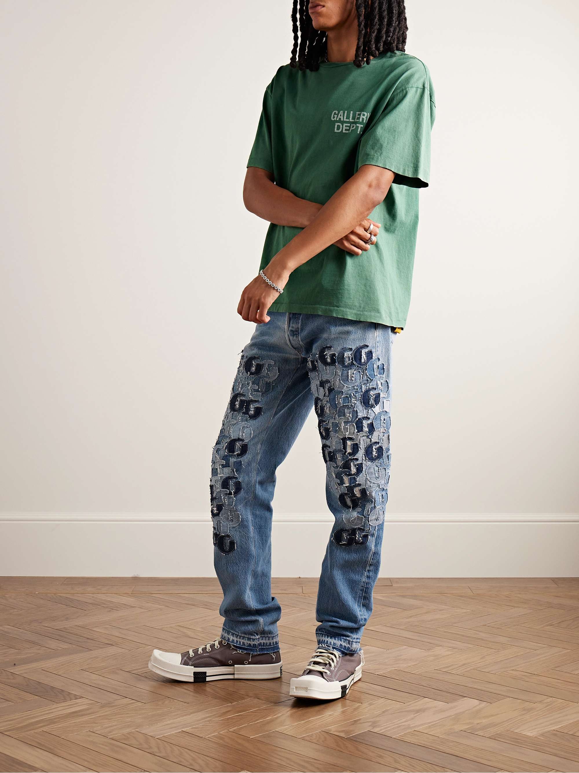 GALLERY DEPT. Super G Straight-Leg Logo-Appliquéd Distressed Jeans for Men  | MR PORTER
