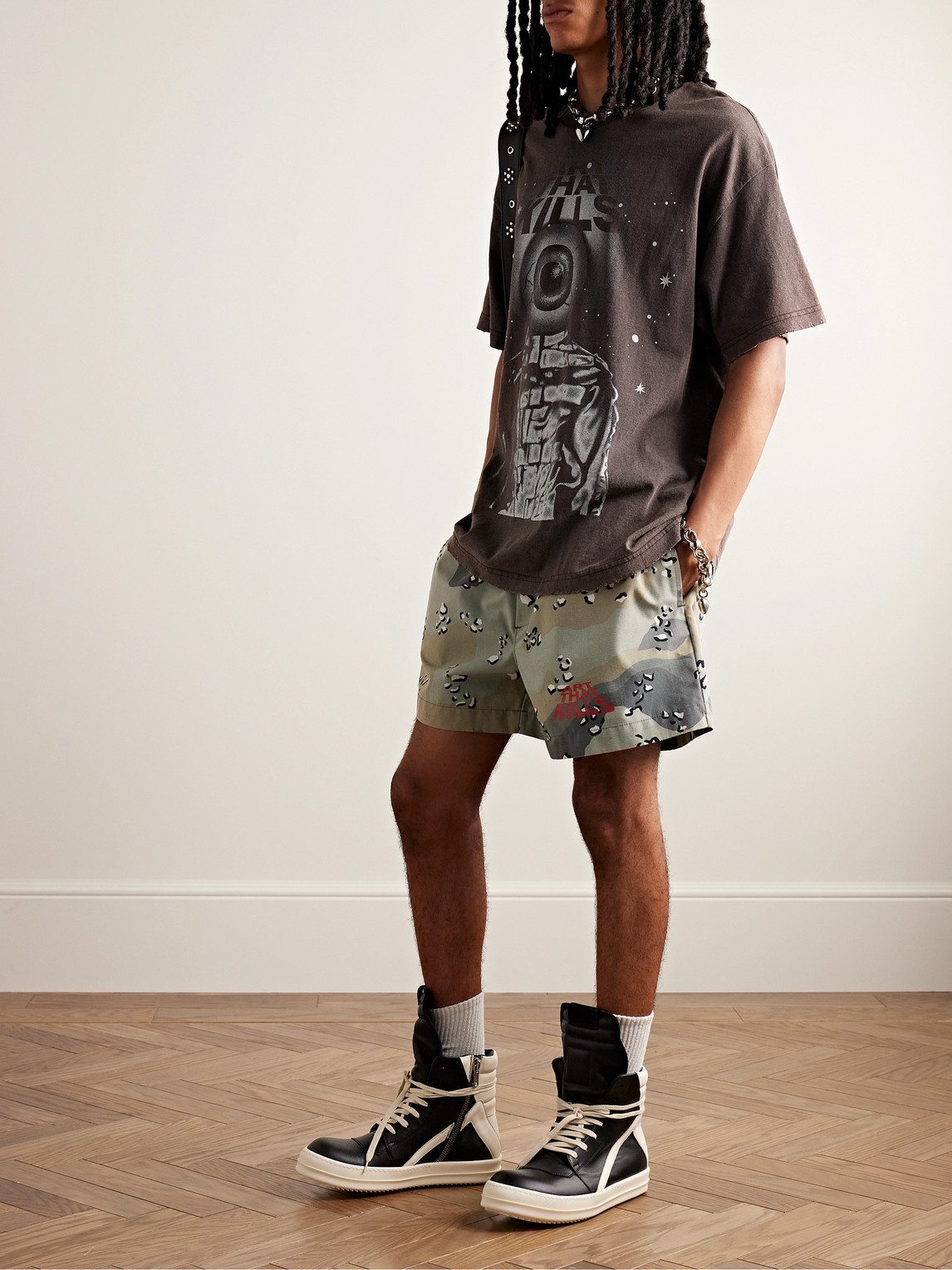 Shop Gallery Dept. Straight-leg Printed Cotton-ripstop Shorts In Green