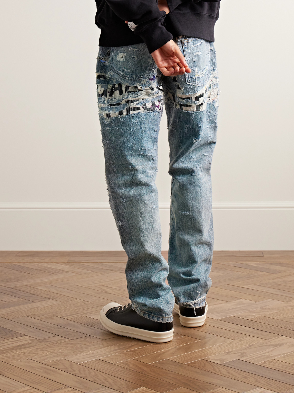 Shop Gallery Dept. Straight-leg Panelled Distressed Jeans In Blue